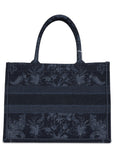 Christian D1OR Blue Flower Embroidered Denim Small Book Tote