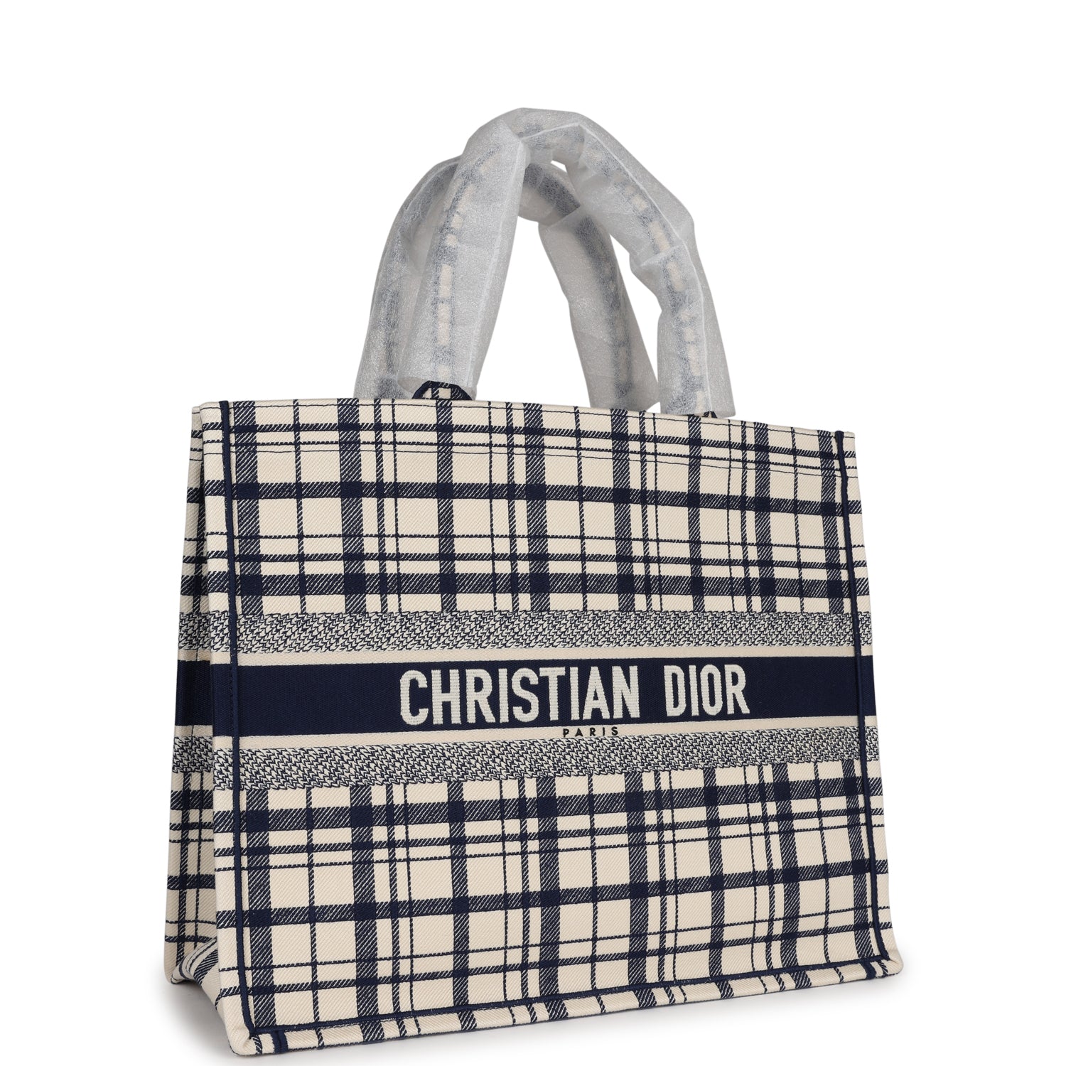 Christian D1OR Blue and White Canvas Check'n' Large Book Tote