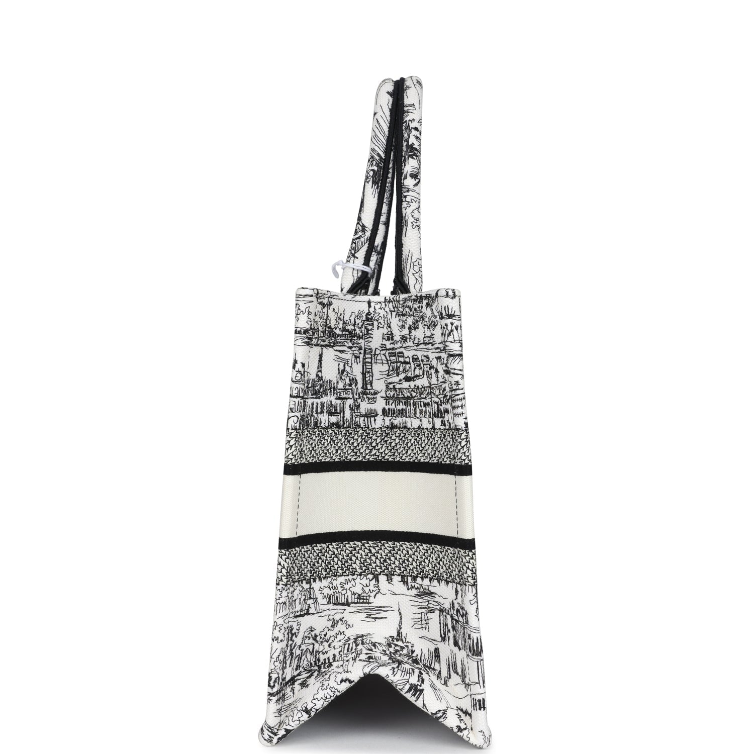 Christian D1OR "Paris All Over" Book Tote Medium White and Black Embroidered Canvas