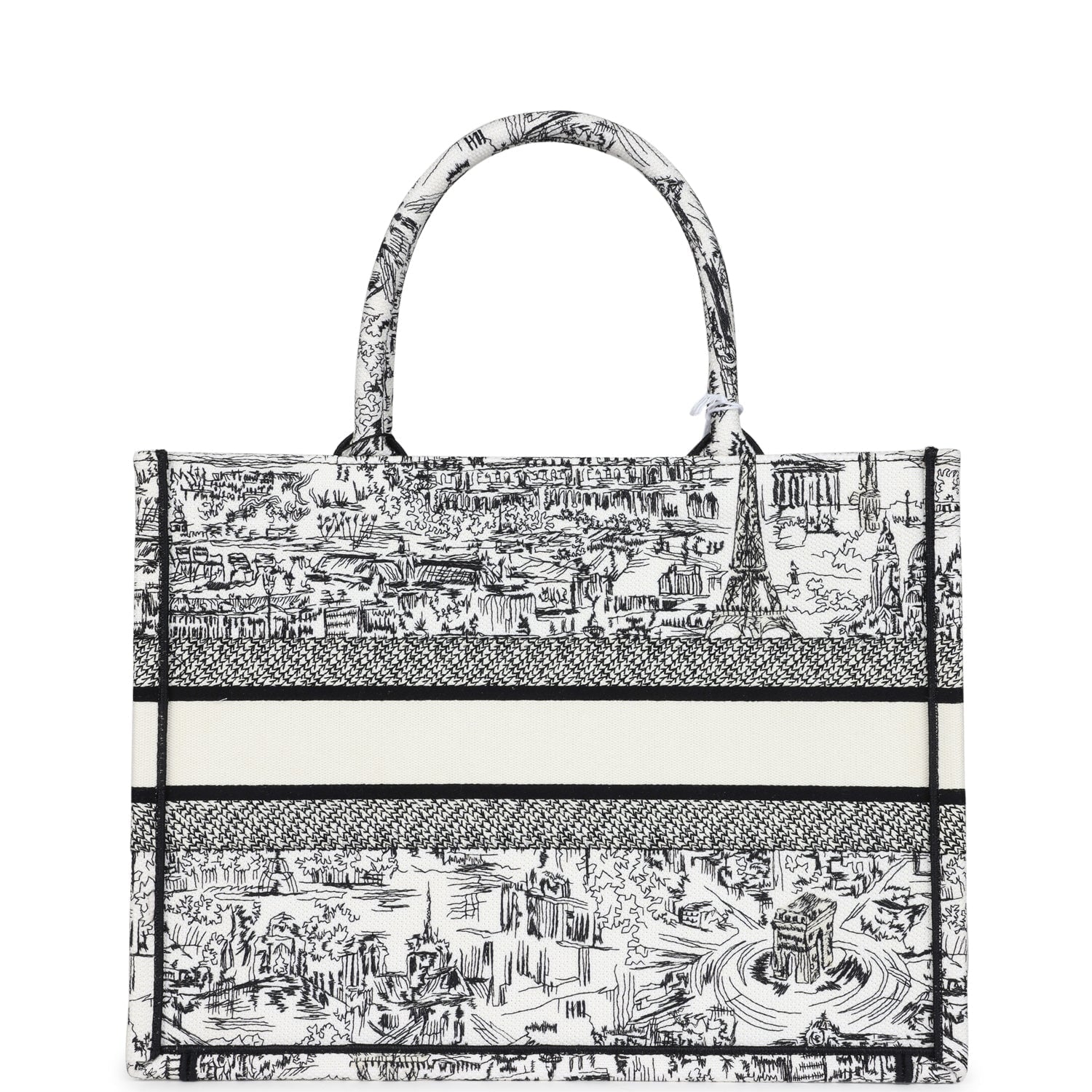 Christian D1OR "Paris All Over" Book Tote Medium White and Black Embroidered Canvas