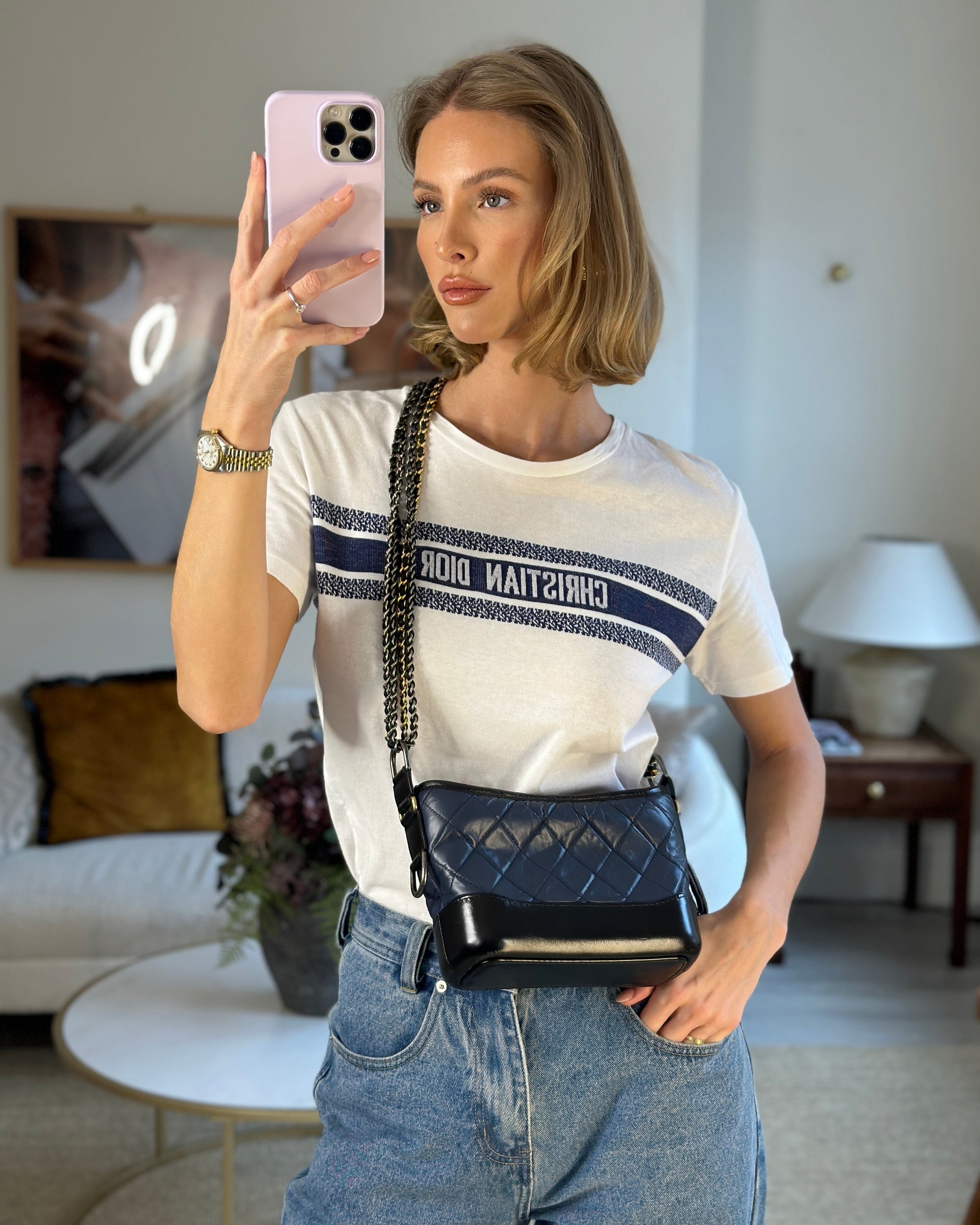 *FIRE PRICE* CH Blue &amp; Black Small Gabrielle Bag in Lambskin Leather with Mixed Hardware