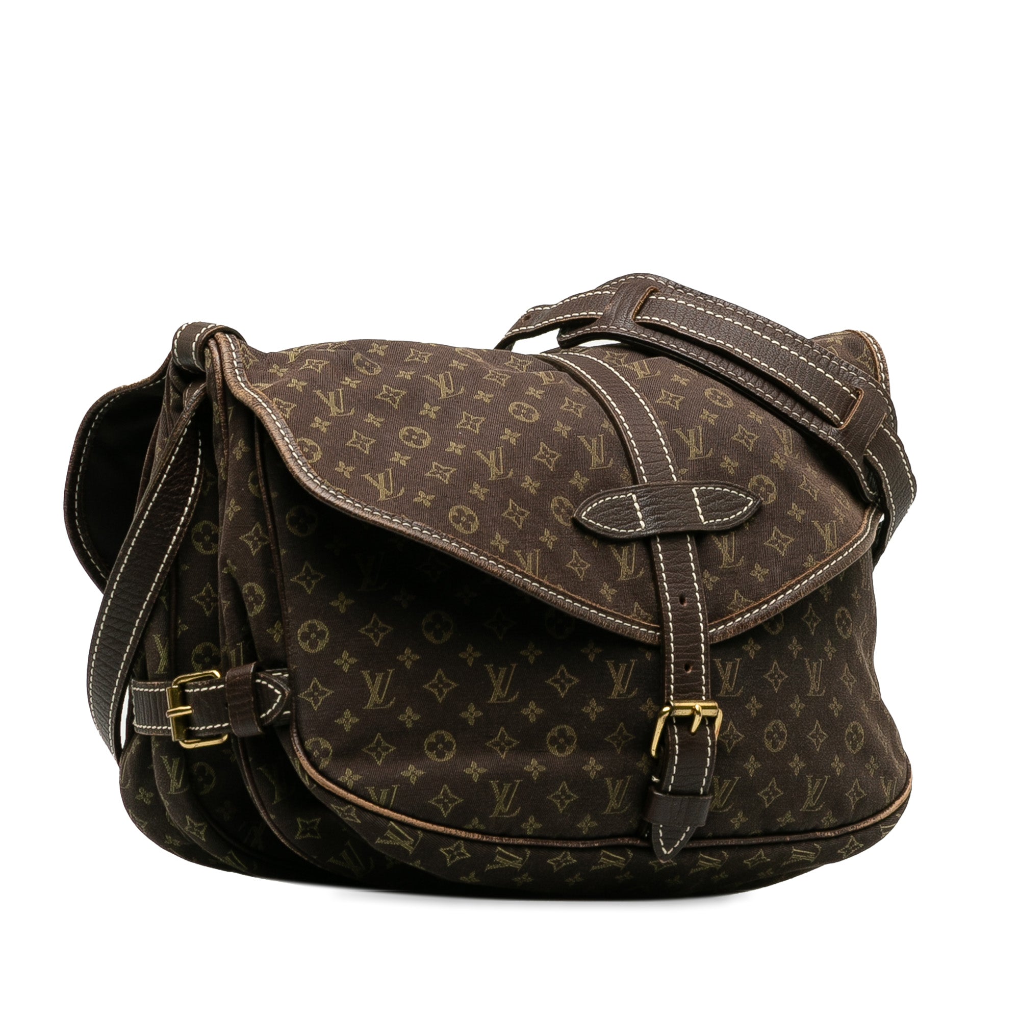 Brown LV Monogram Mini Lin Saumur 30 Crossbody Bag