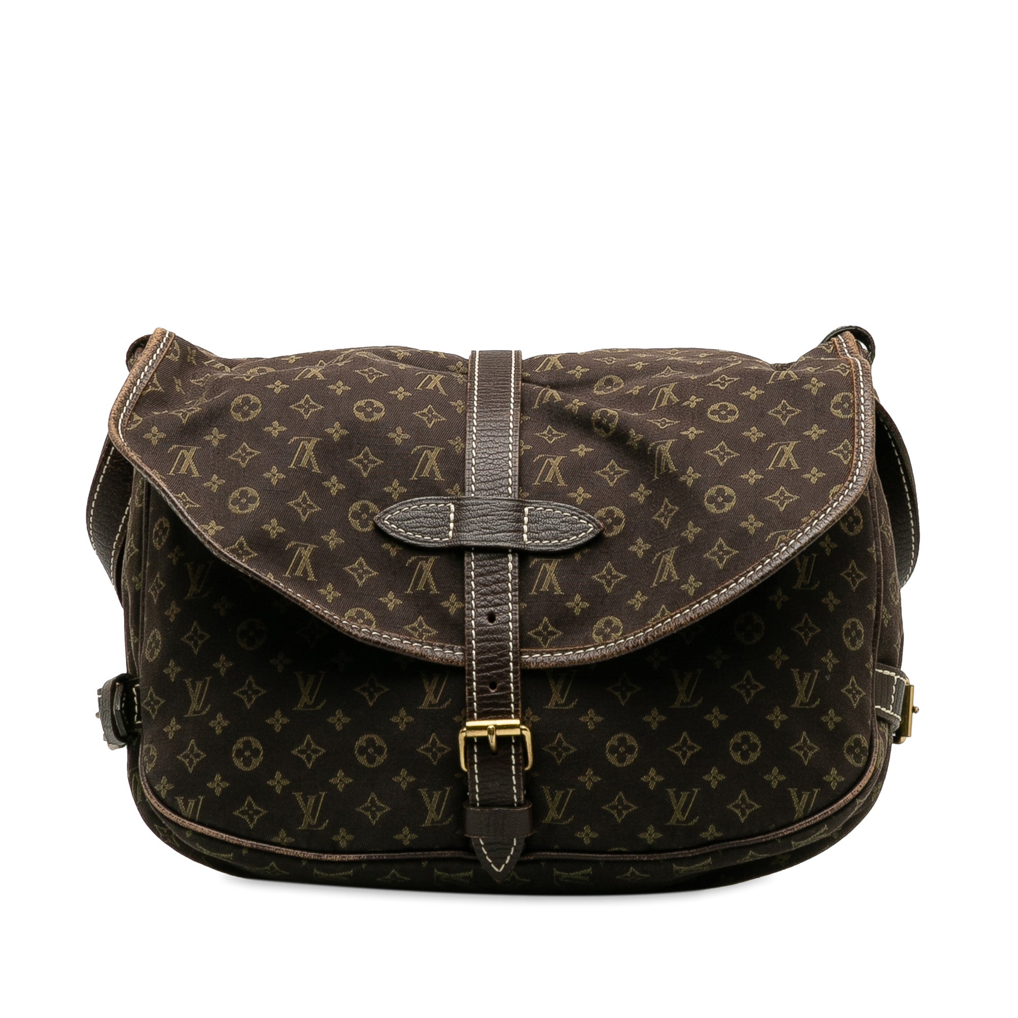 Brown LV Monogram Mini Lin Saumur 30 Crossbody Bag