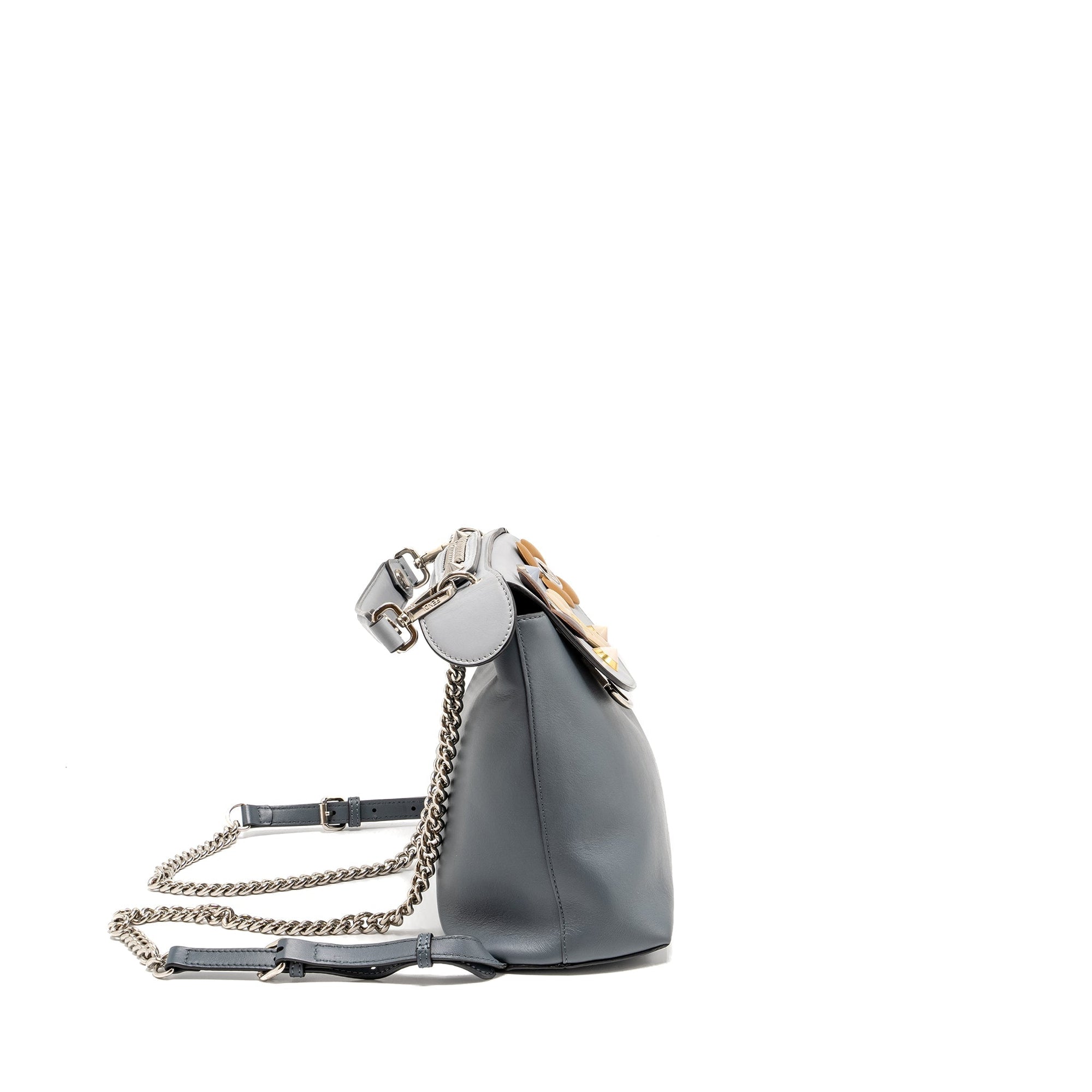 FNDI Flowerland 2 Way Shoulder Bag/Backpack Calfskin Grey Multicolour Hardware