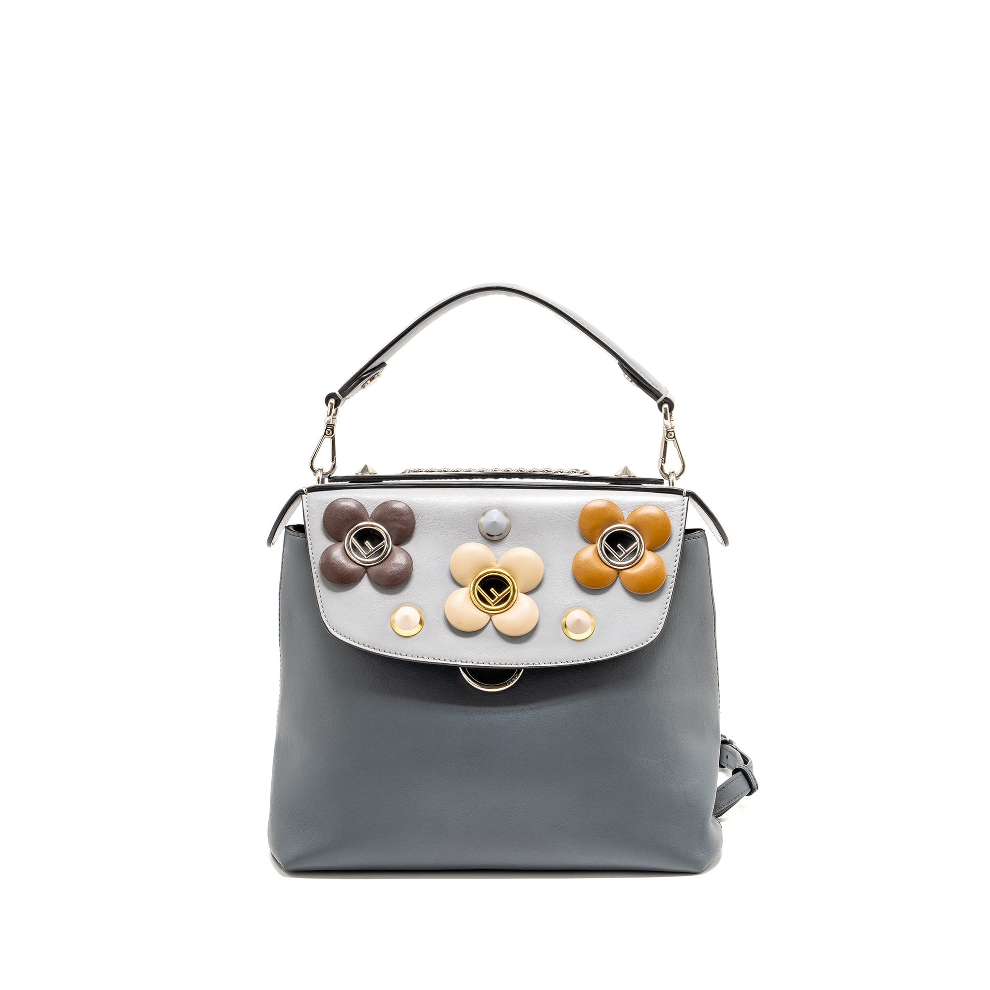 FNDI Flowerland 2 Way Shoulder Bag/Backpack Calfskin Grey Multicolour Hardware
