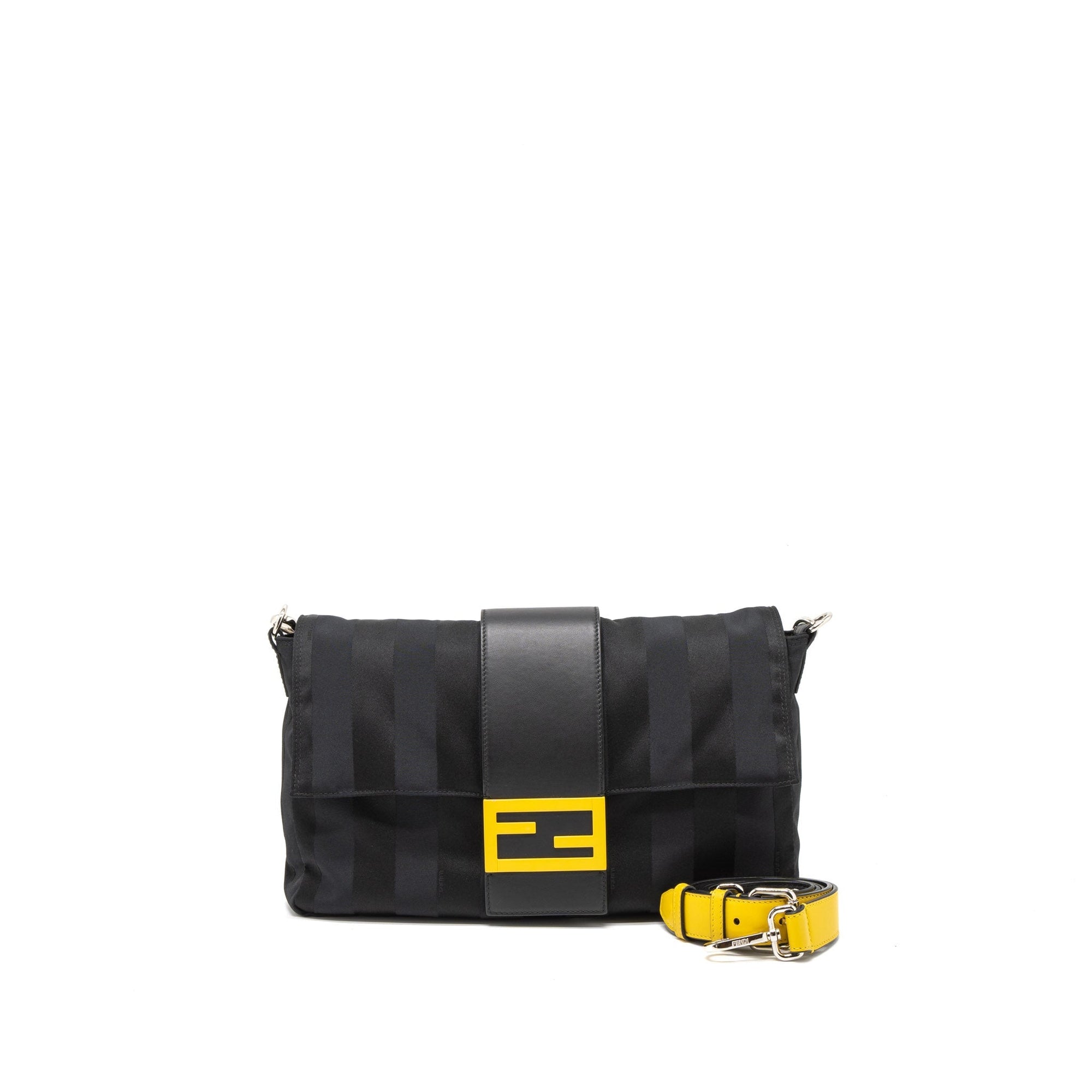 FNDI 20FW Large Baguette Bag Nylon/Leather Black/Yellow SHW