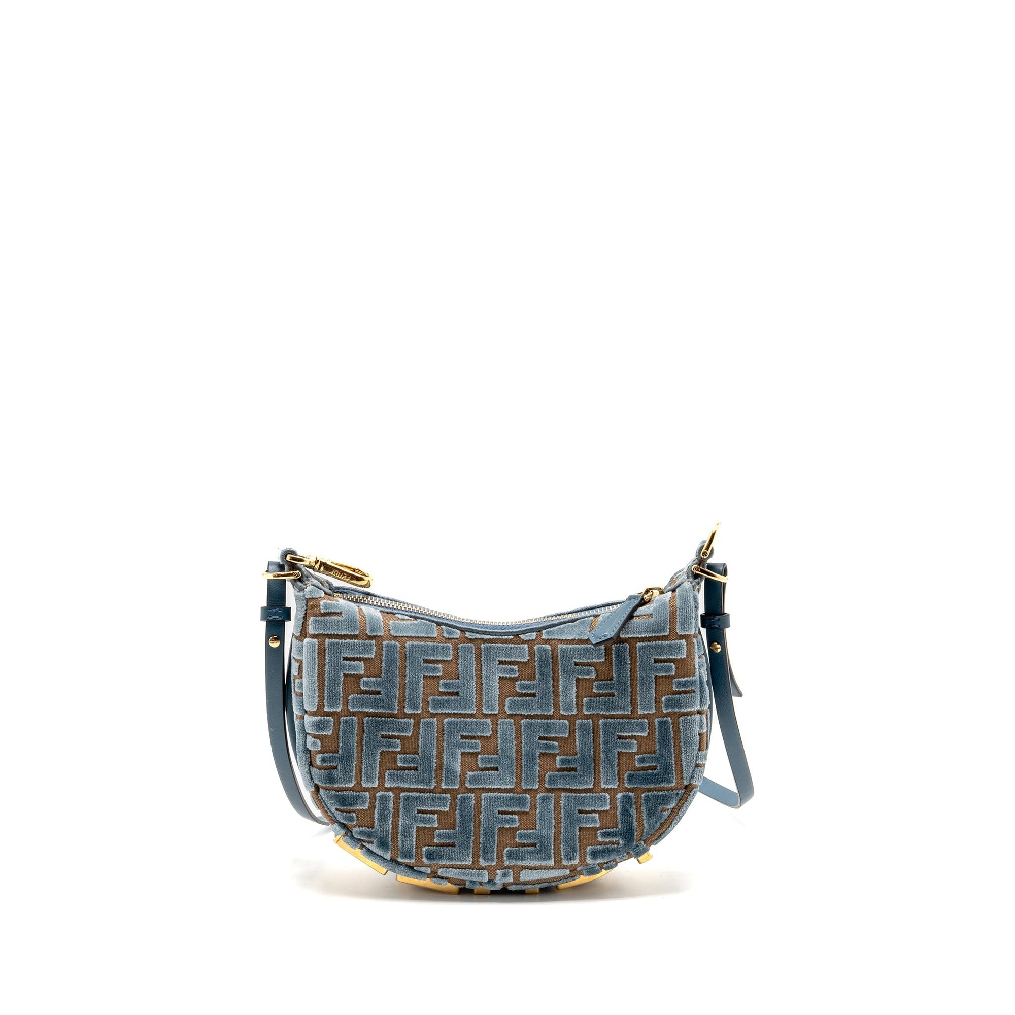 FNDI FNDIgraphy Mini bag FF Jacquard Velvet Light Blue/Brown GHW