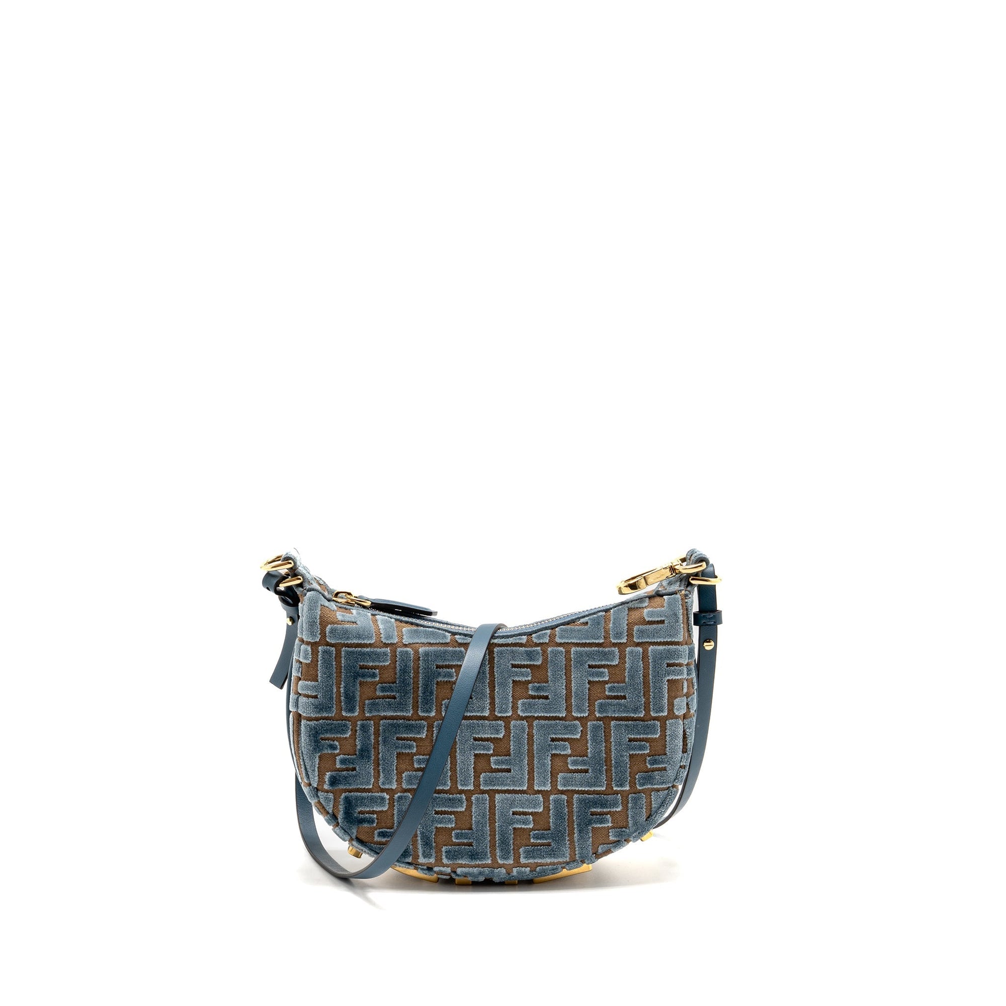 FNDI FNDIgraphy Mini bag FF Jacquard Velvet Light Blue/Brown GHW