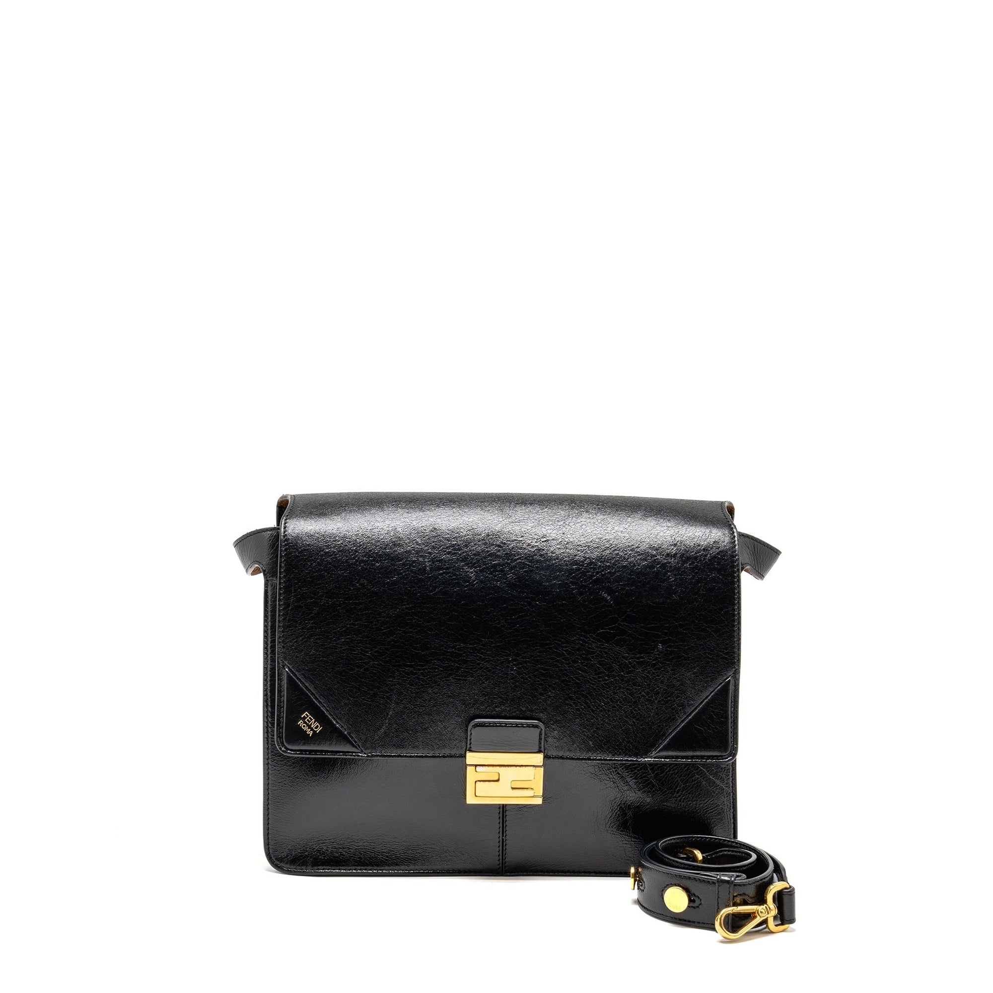 FNDI Kan U Shoulder Bag Leather Black GHW