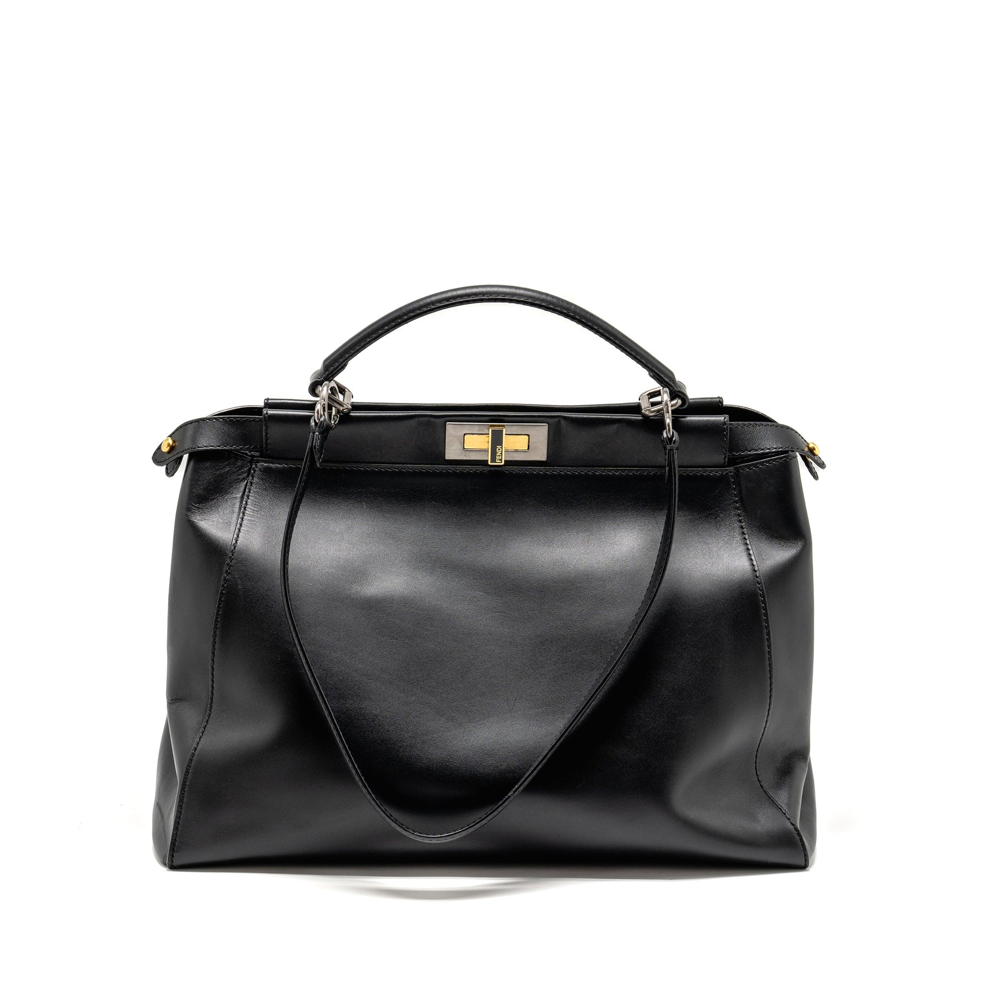 FNDI Large Peekaboo Bag Calfskin Black GHW
