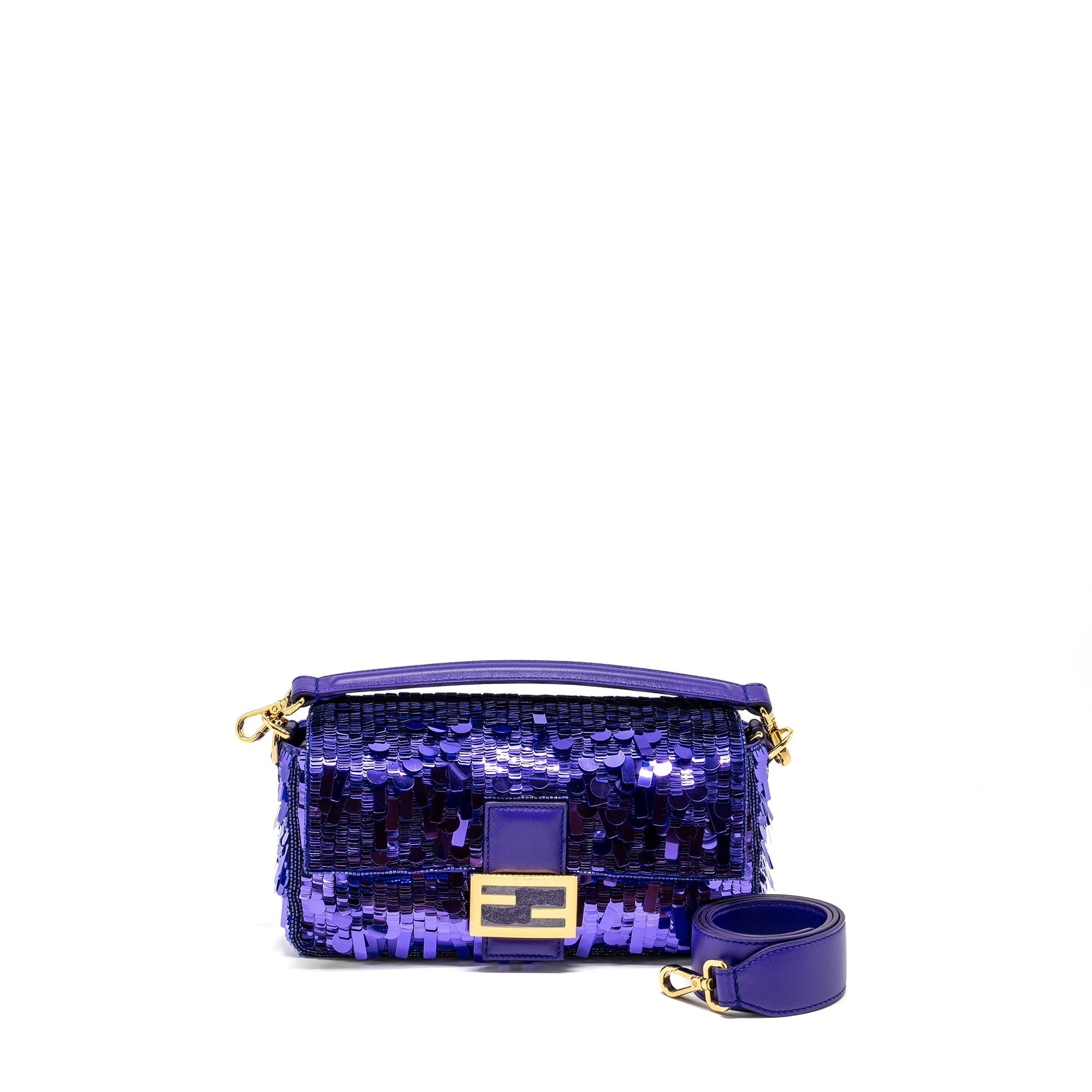 FNDI Baguette Bag Limited Edition Sequin/Leather Purple GHW