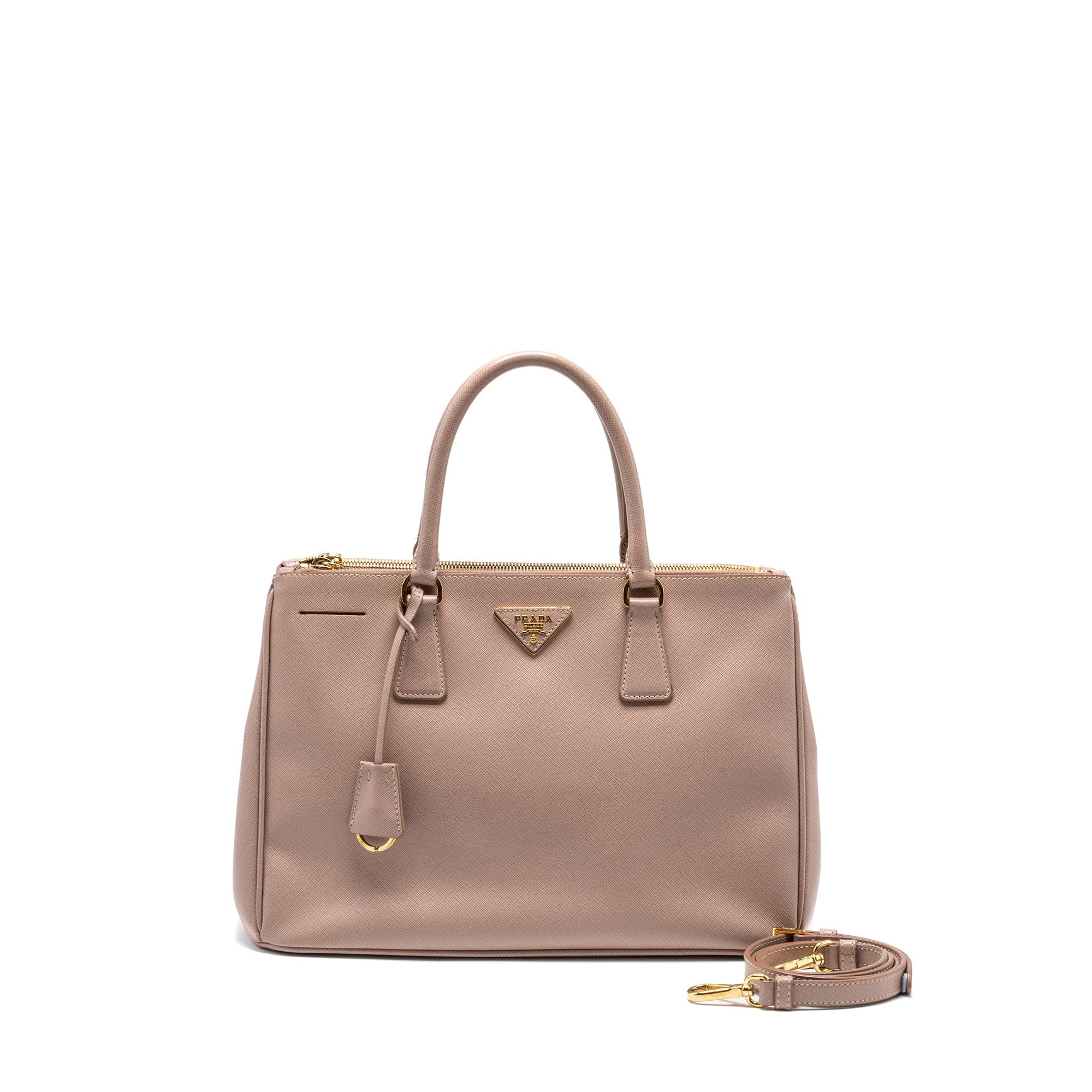 PRD FUOCO SAFFIANO LUX LEATHER MEDIUM DOUBLE ZIP TOTE LIGHT PINK GHW