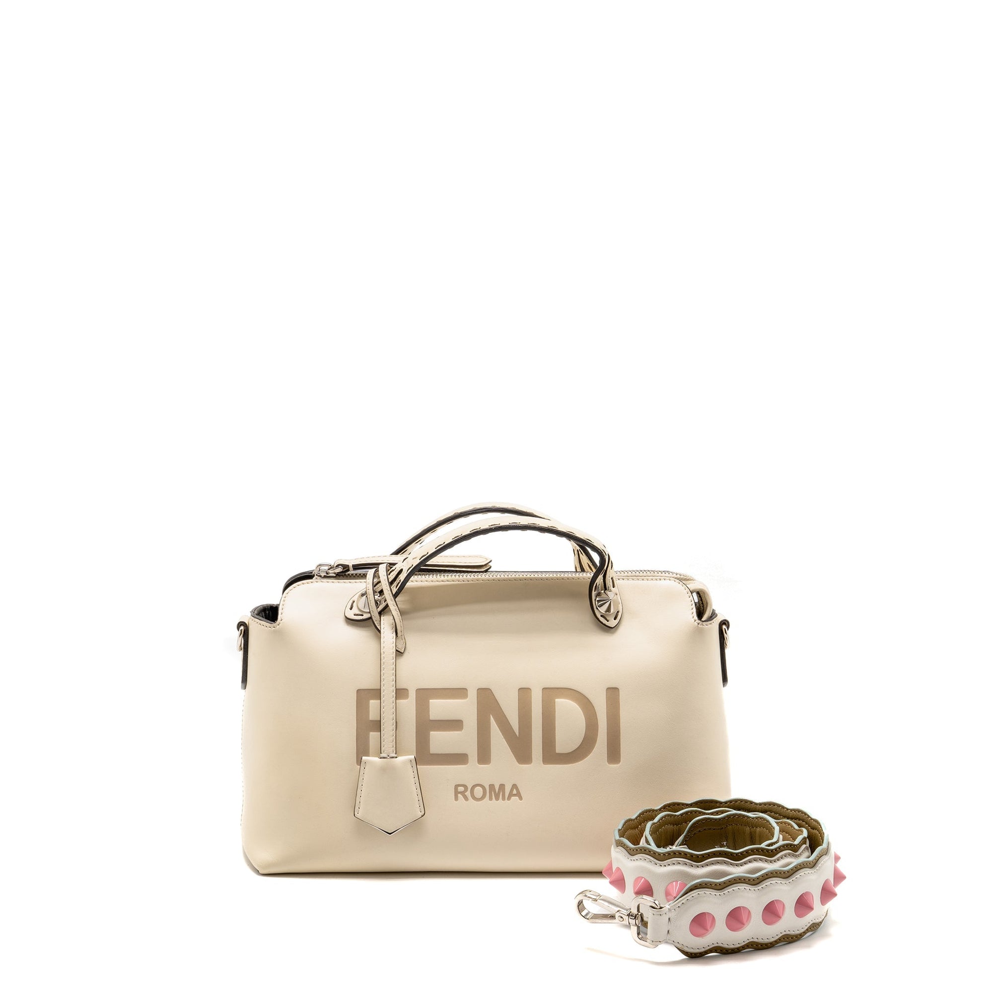 FNDI By The Way Boston Bag Calfskin Light Beige SHW