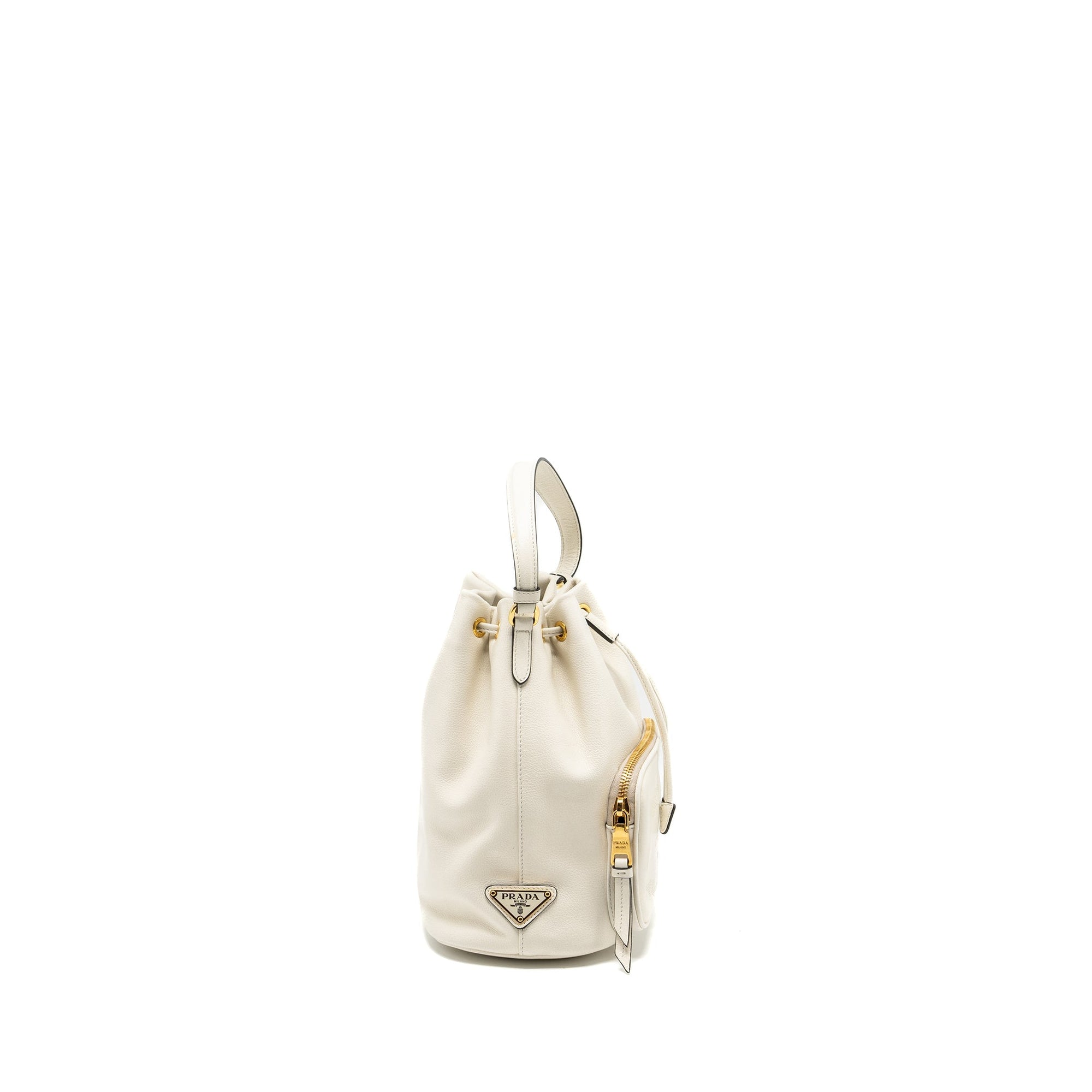 PRD Drawstring Bucket Bag Calfskin White GHW