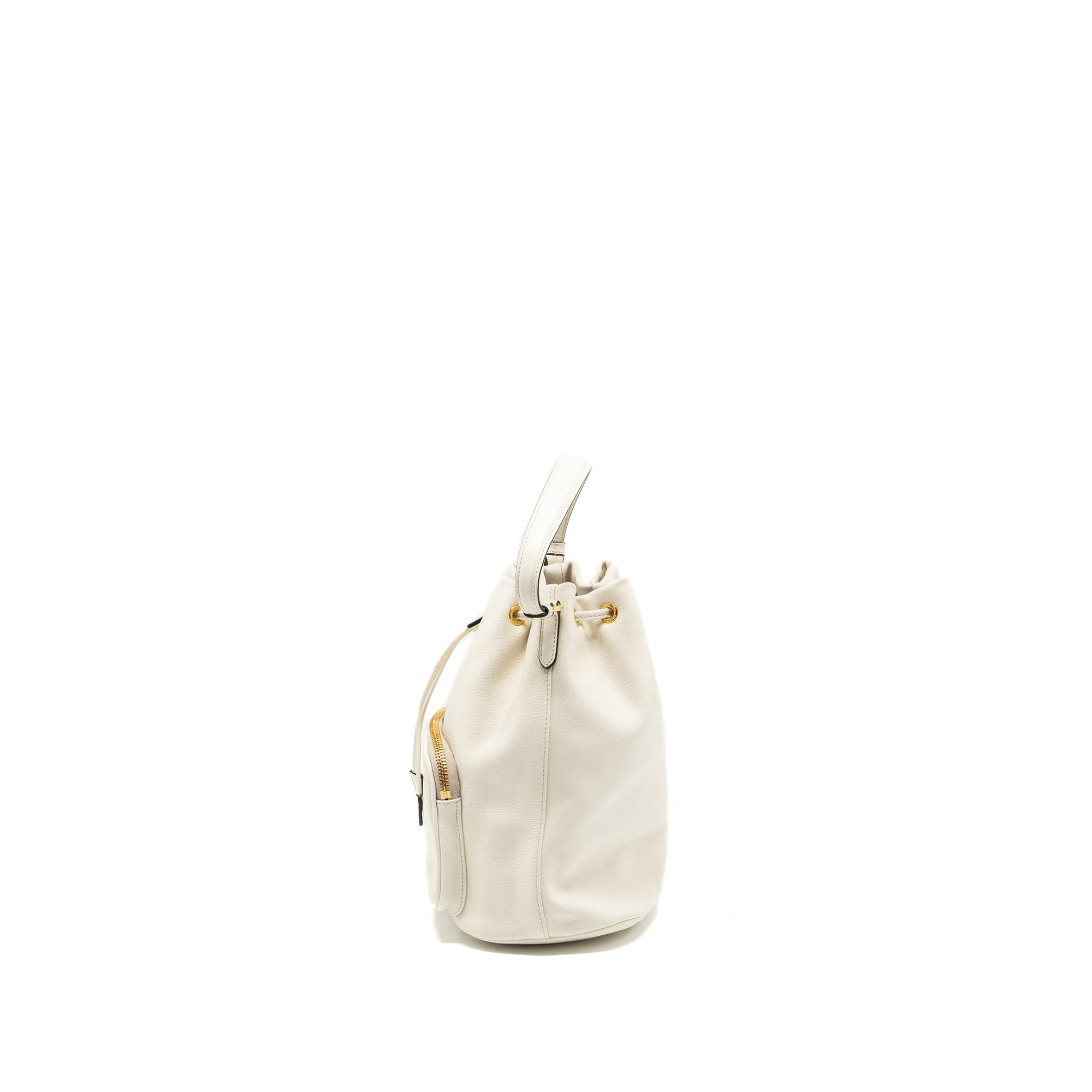 PRD Drawstring Bucket Bag Calfskin White GHW