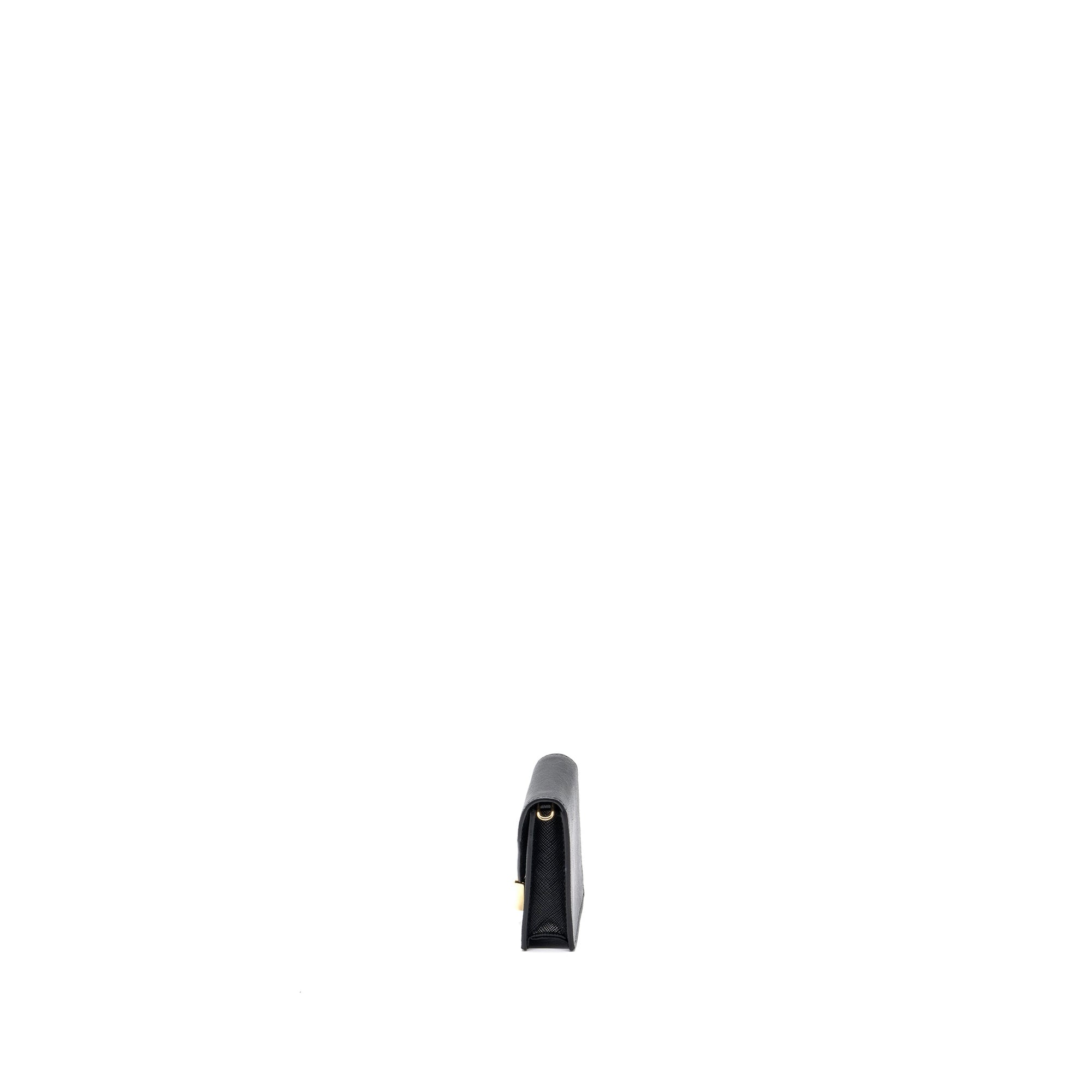 PRD Card Holder With Shoulder Strap Saffiano Leather Black GHW