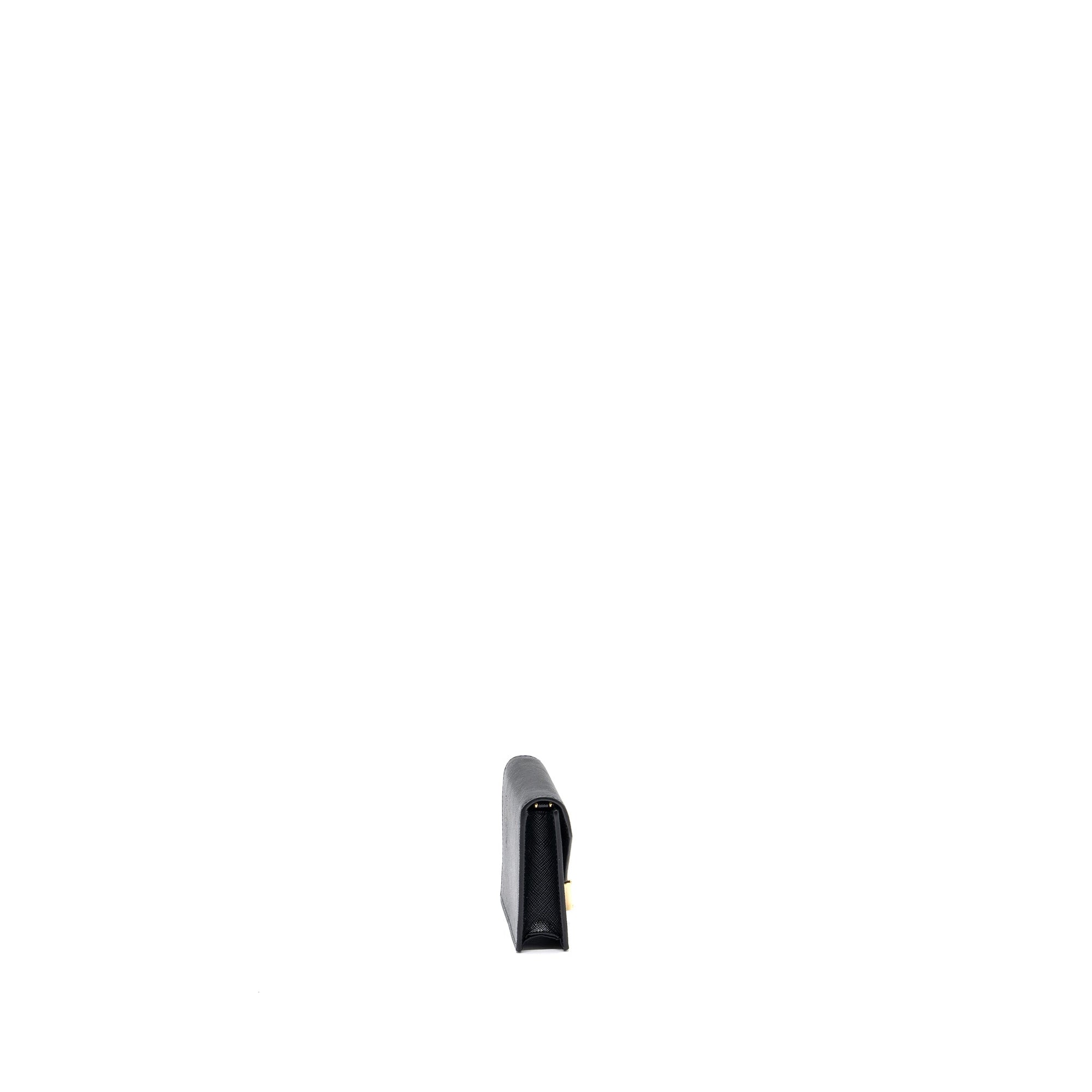 PRD Card Holder With Shoulder Strap Saffiano Leather Black GHW