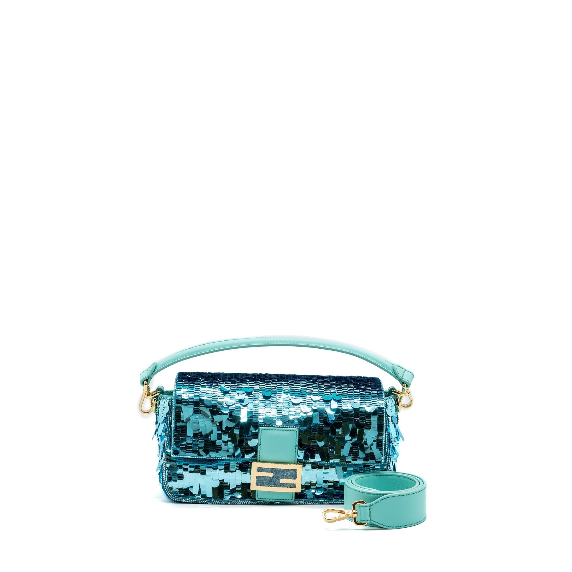 FNDI baguette bag sequin / leather blue GHW