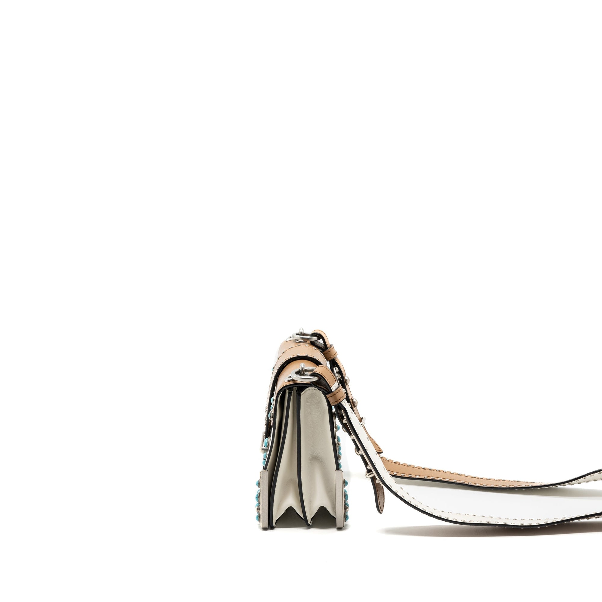 PRD Cahier Embellished Two-tone Leather Shoulder Bag White / Caramel SHW