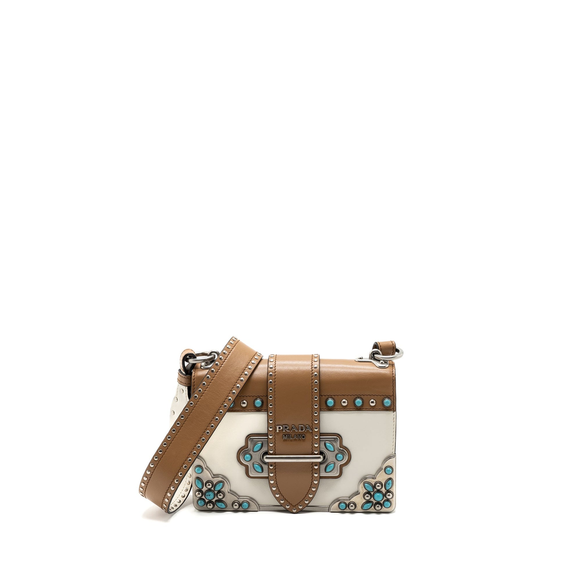 PRD Cahier Embellished Two-tone Leather Shoulder Bag White / Caramel SHW