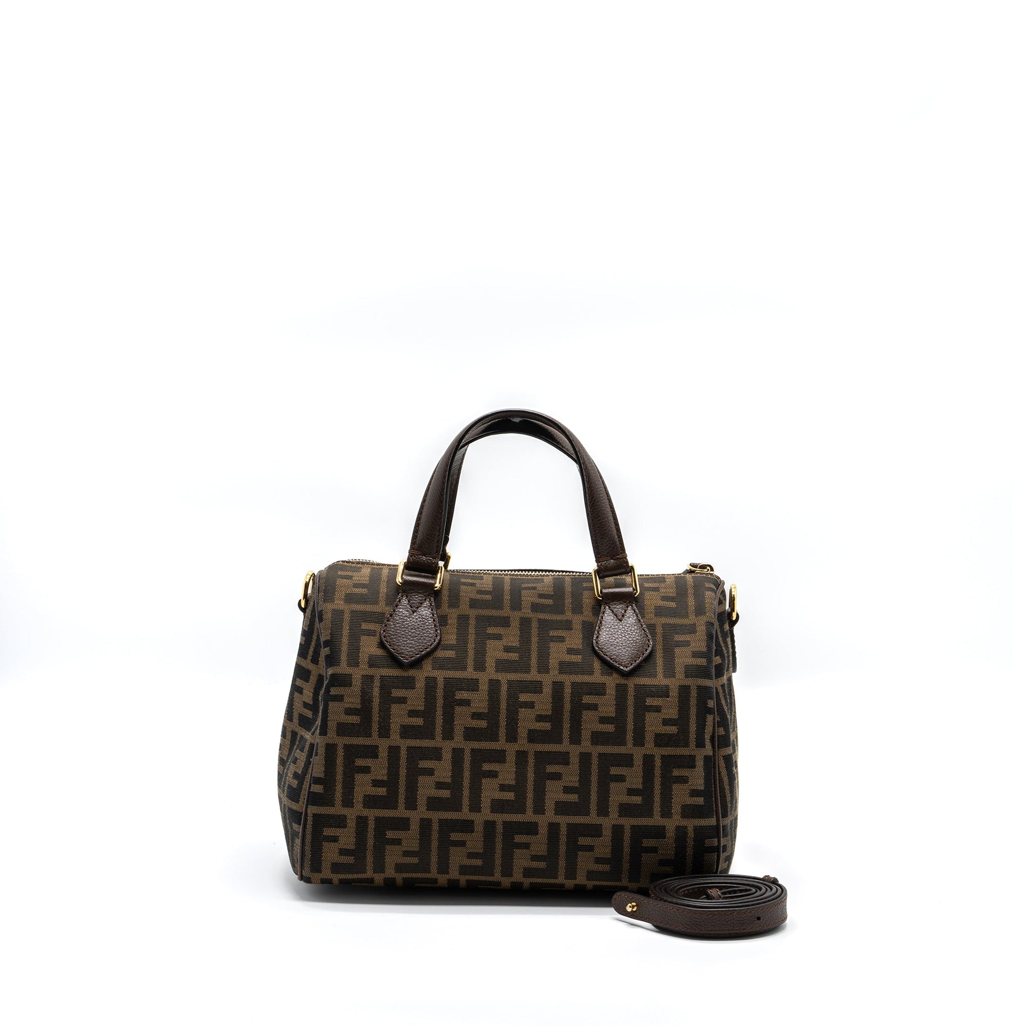 FNDI Boston Bag FF Jacquard Fabric Brown GHW