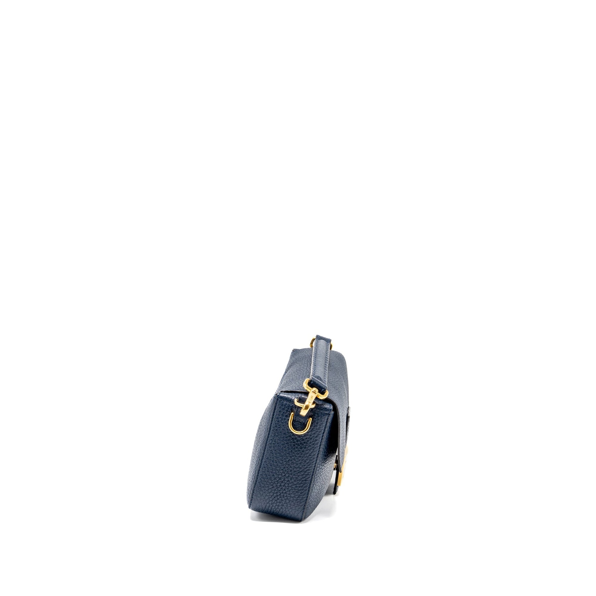 FNDI Baguette bag grained calfskin dark blue GHW
