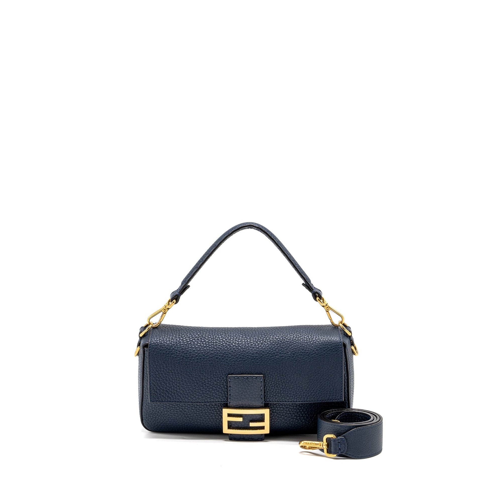 FNDI Baguette bag grained calfskin dark blue GHW