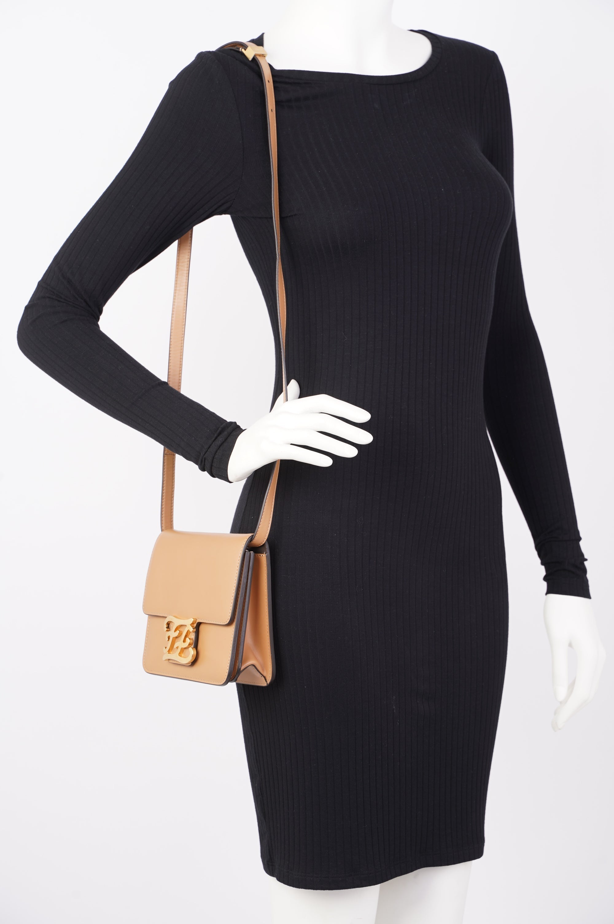 FNDI Karligraphy Shoulder Bag Tan Leather