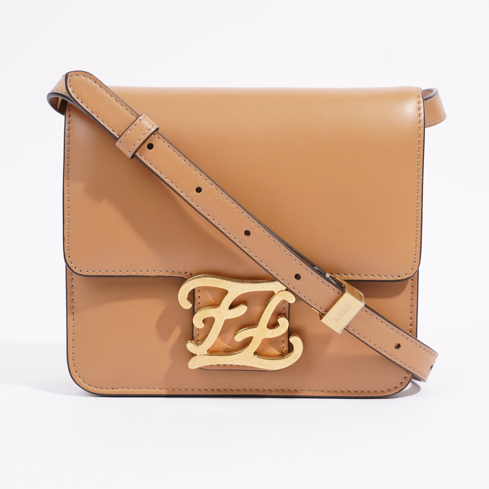 FNDI Karligraphy Shoulder Bag Tan Leather