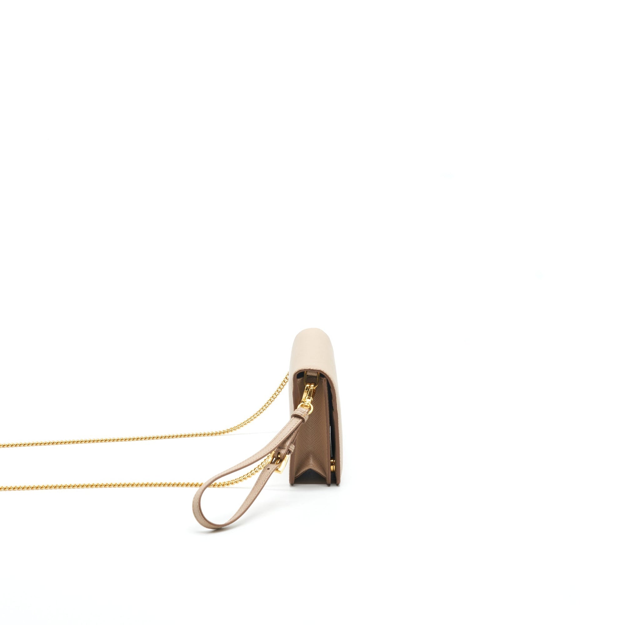 PRD Giada Saffiano Leather Wallet on Chain Beige