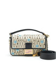 FNDI Baguette Iconic Medium White Raffia Bag Multicolor