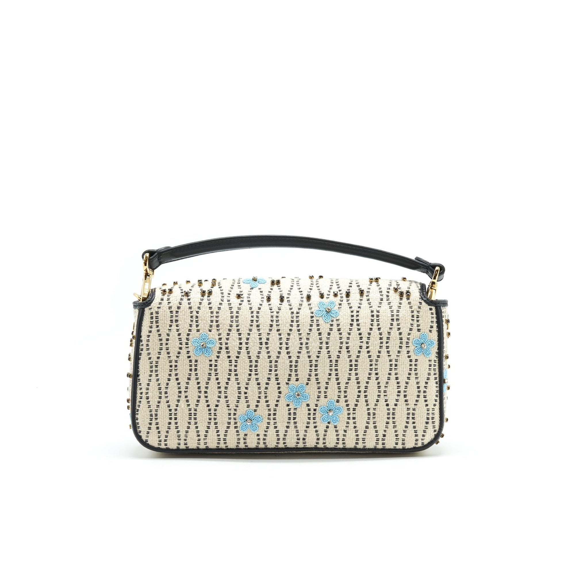 FNDI Baguette Iconic Medium White Raffia Bag Multicolor