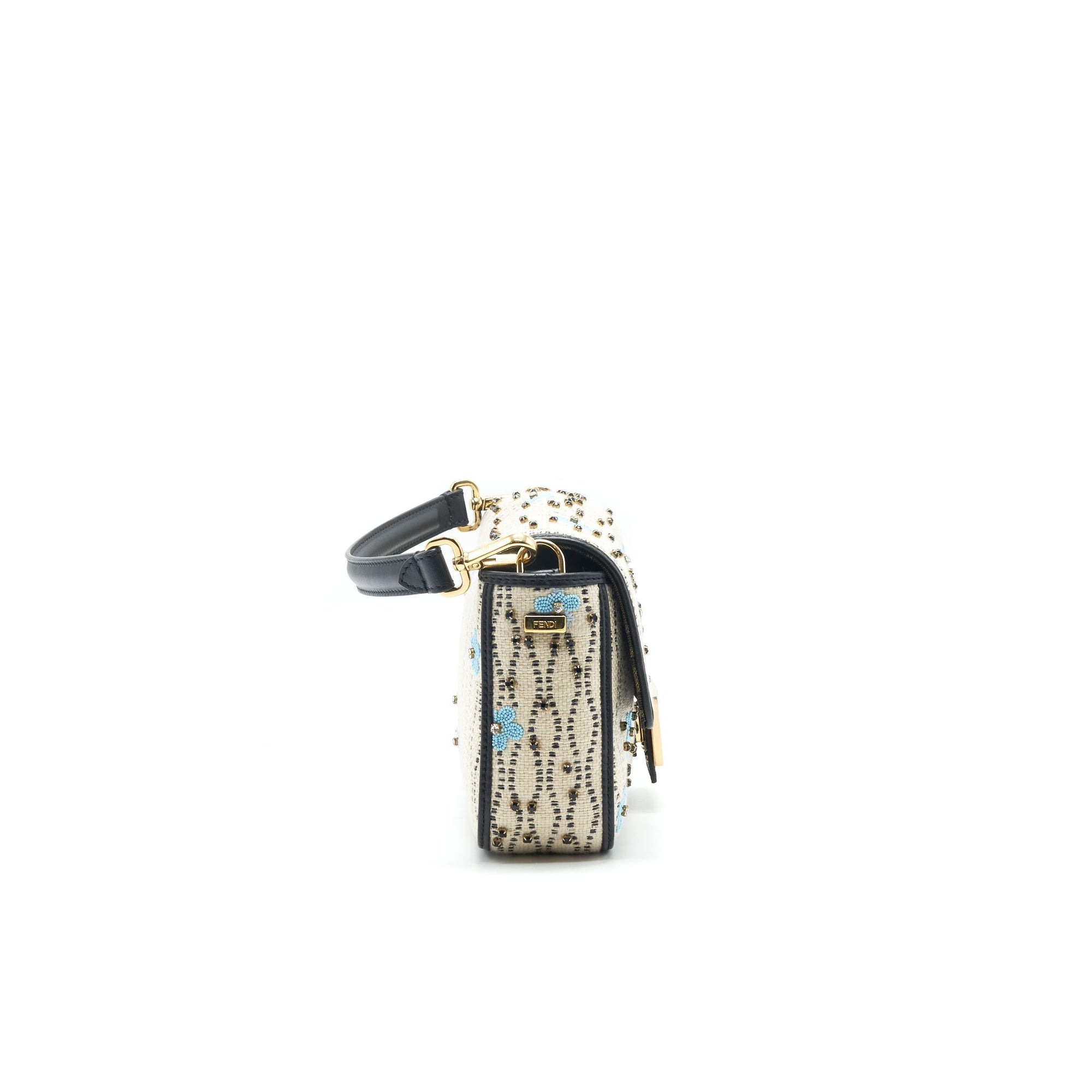FNDI Baguette Iconic Medium White Raffia Bag Multicolor