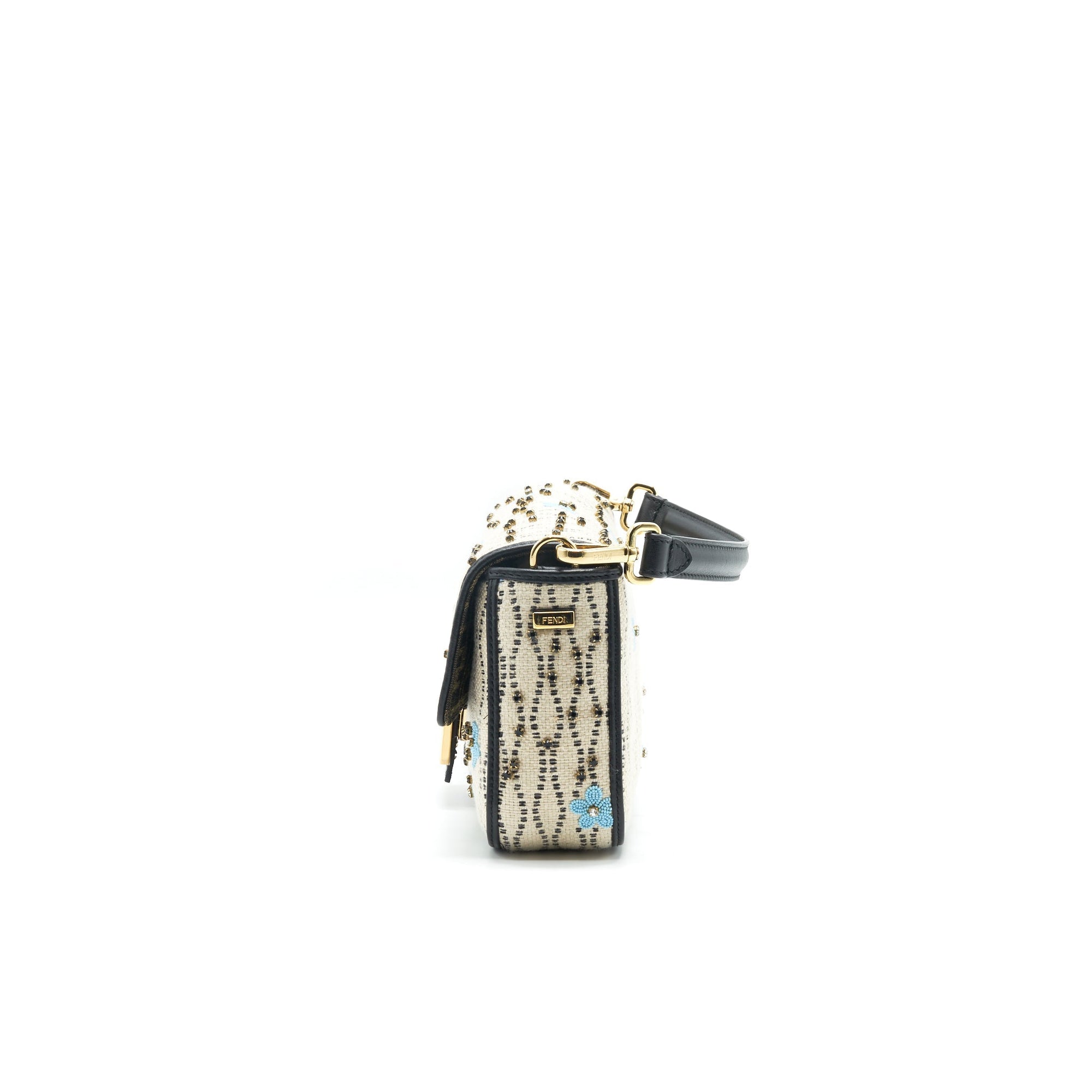 FNDI Baguette Iconic Medium White Raffia Bag Multicolor