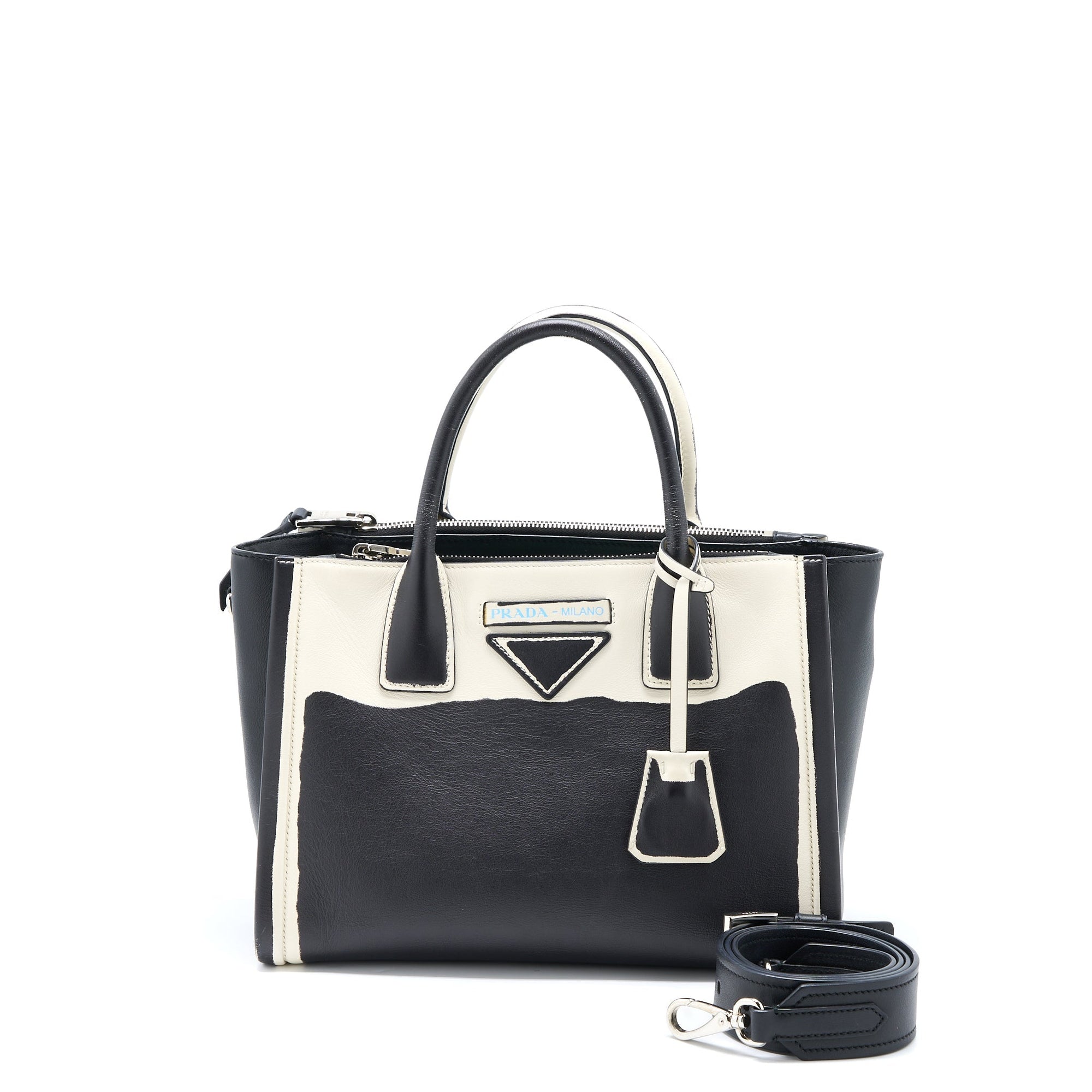 PRD Double Zip Tote Bag Calfskin Black/White SHW