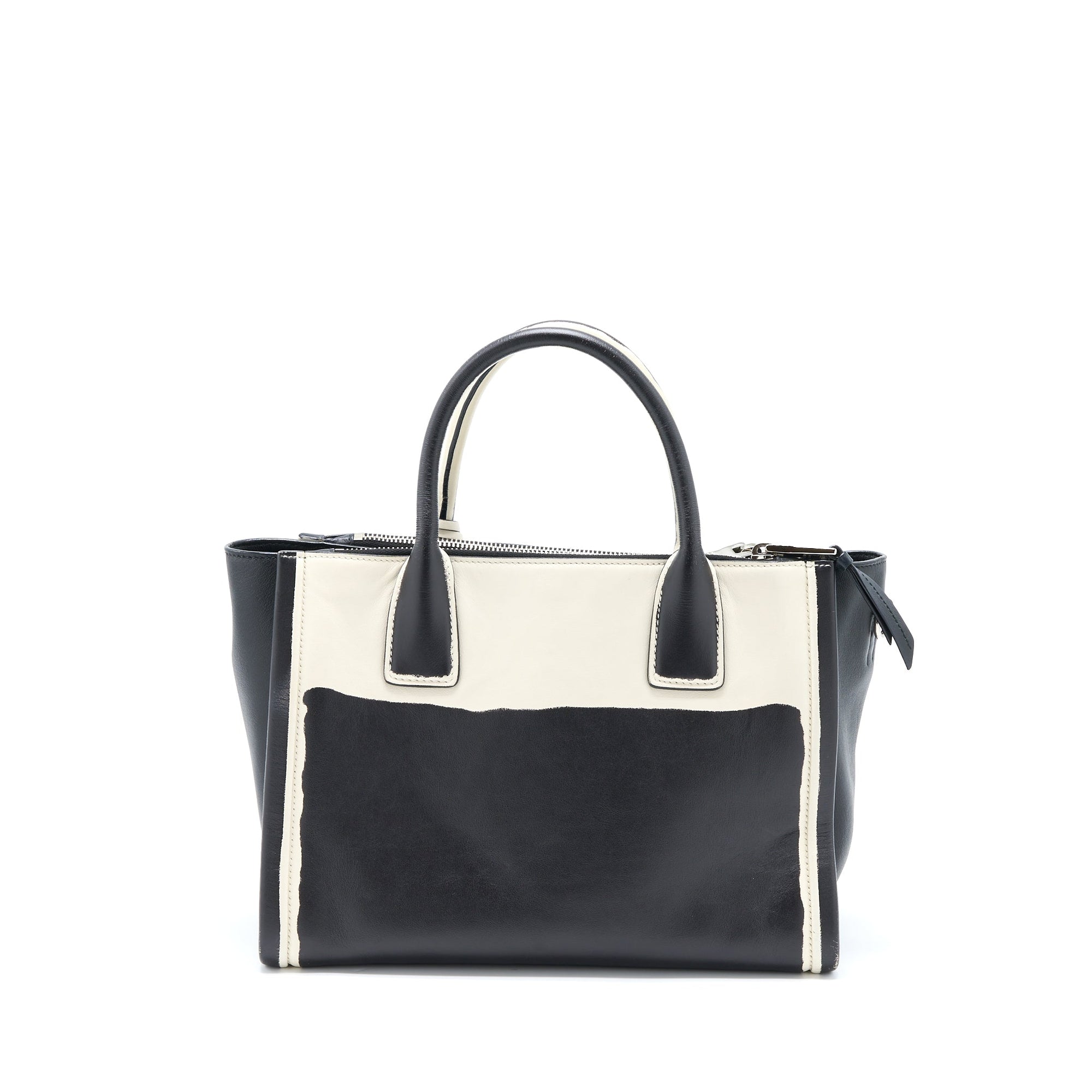 PRD Double Zip Tote Bag Calfskin Black/White SHW