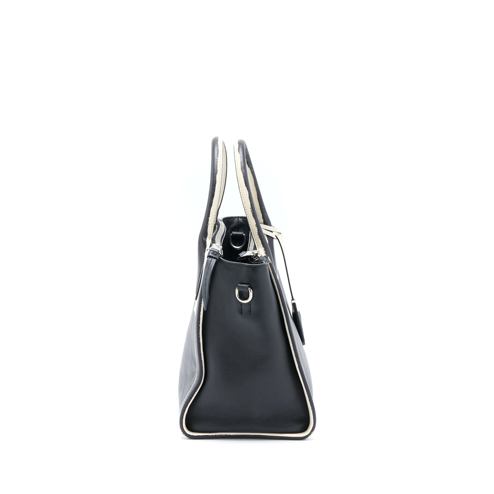 PRD Double Zip Tote Bag Calfskin Black/White SHW