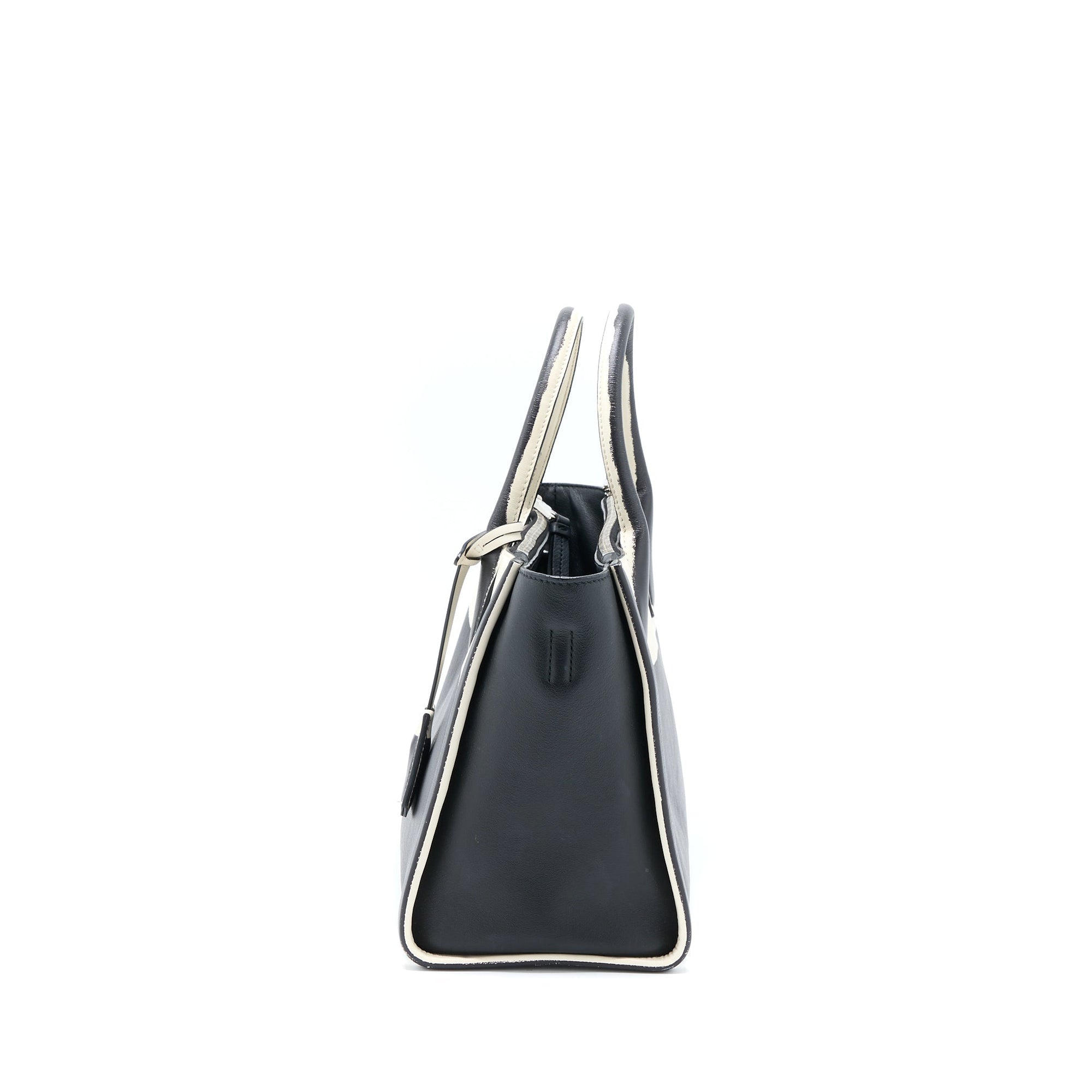 PRD Double Zip Tote Bag Calfskin Black/White SHW