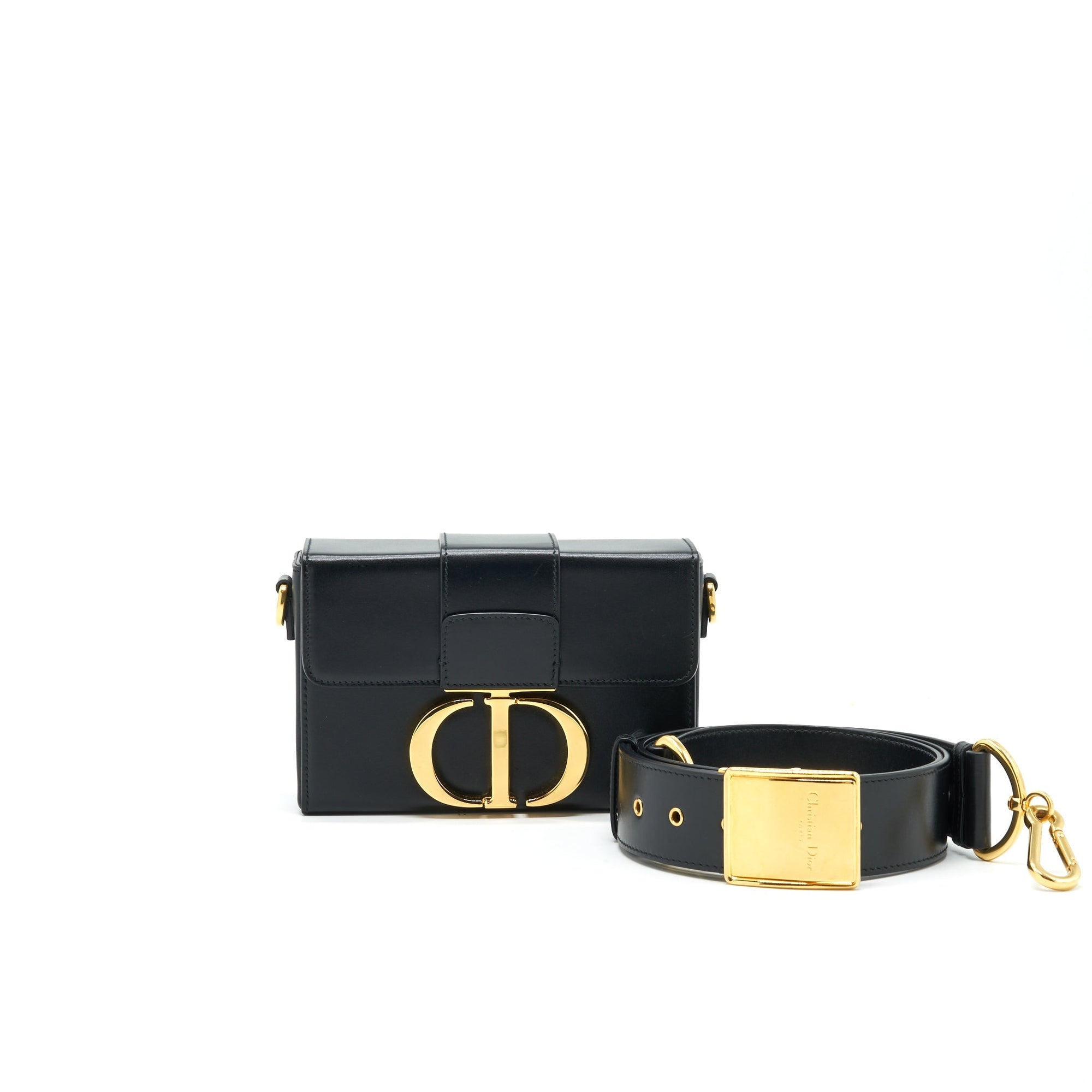 CHRISTIAN D1OR 30 MONTAIGNE SMALL BOX BAG LEATHER BLACK