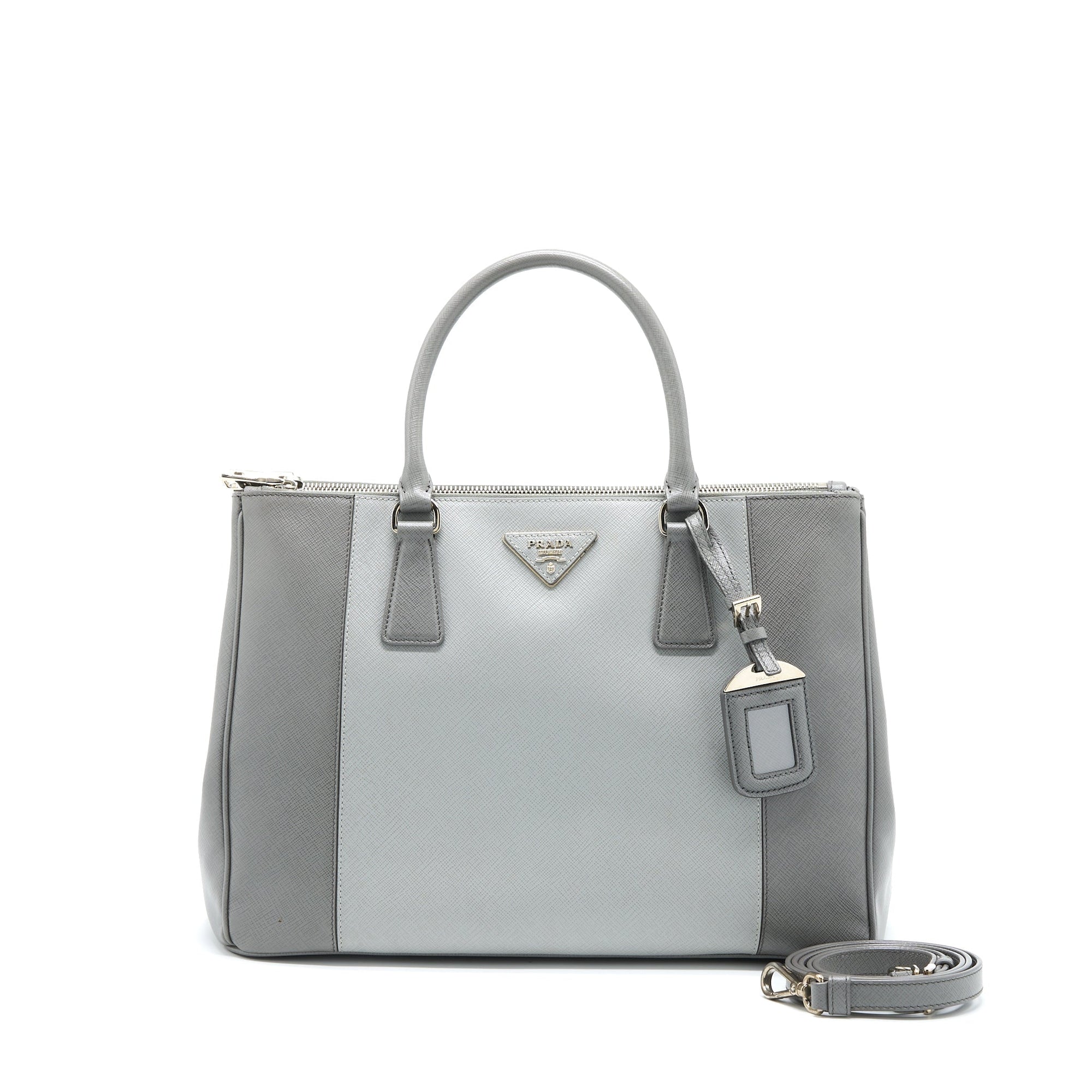 PRD Double Zip Tote Bag Saffiano Calfskin Multicolour Grey SHW