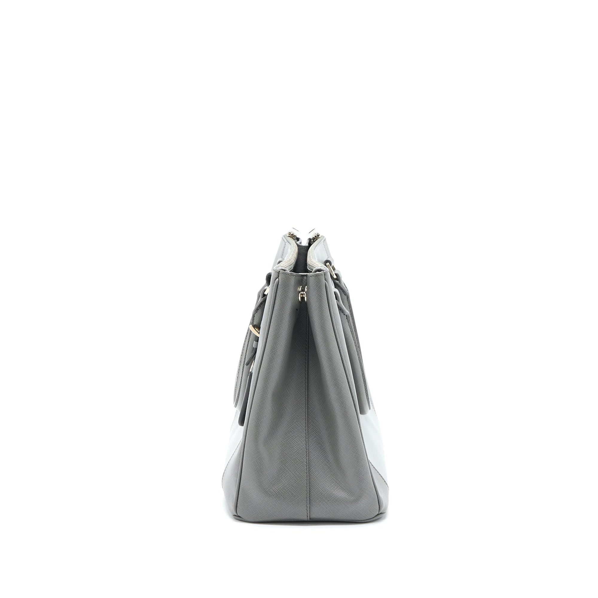 PRD Double Zip Tote Bag Saffiano Calfskin Multicolour Grey SHW