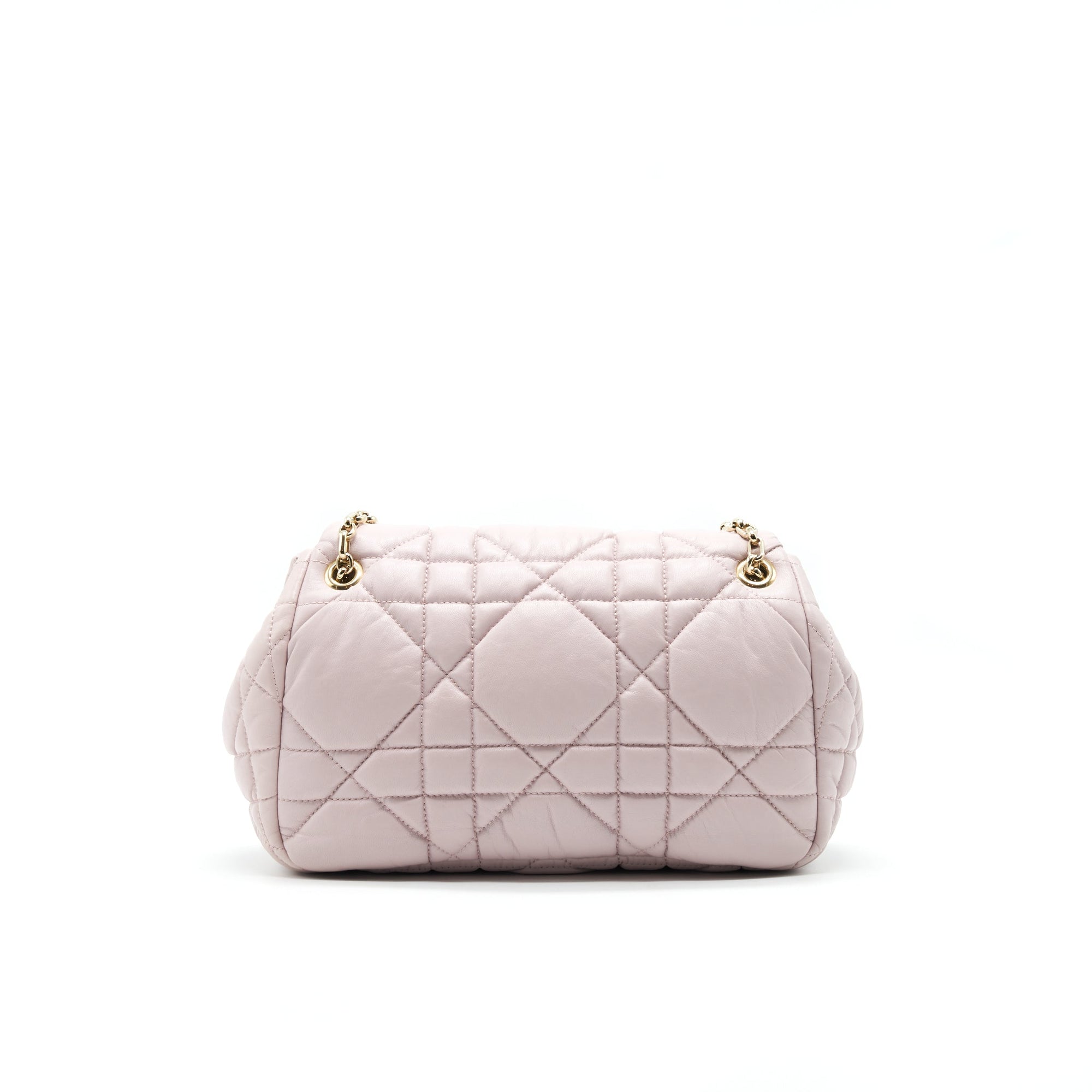 CHRISTIAN D1OR CANNAGE LEATHER FLAP BAG IN LIGHT PINK GHW