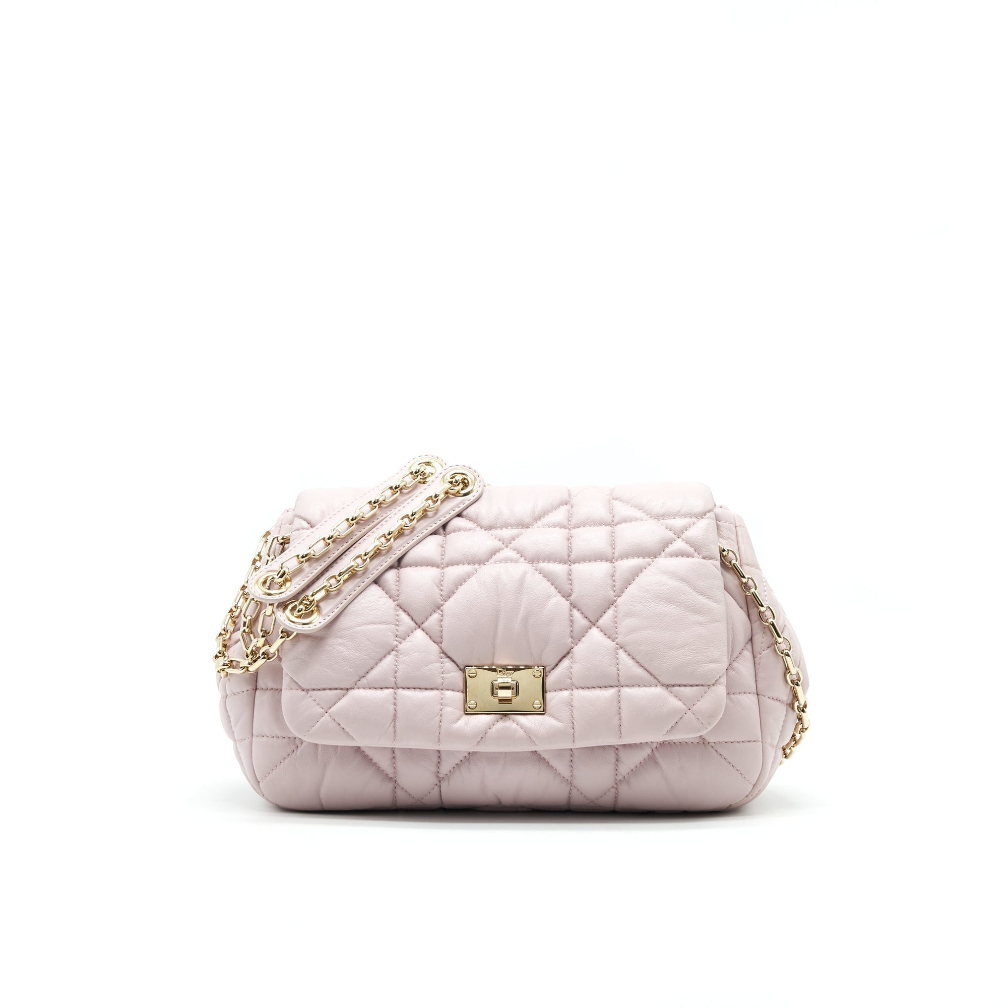 CHRISTIAN D1OR CANNAGE LEATHER FLAP BAG IN LIGHT PINK GHW