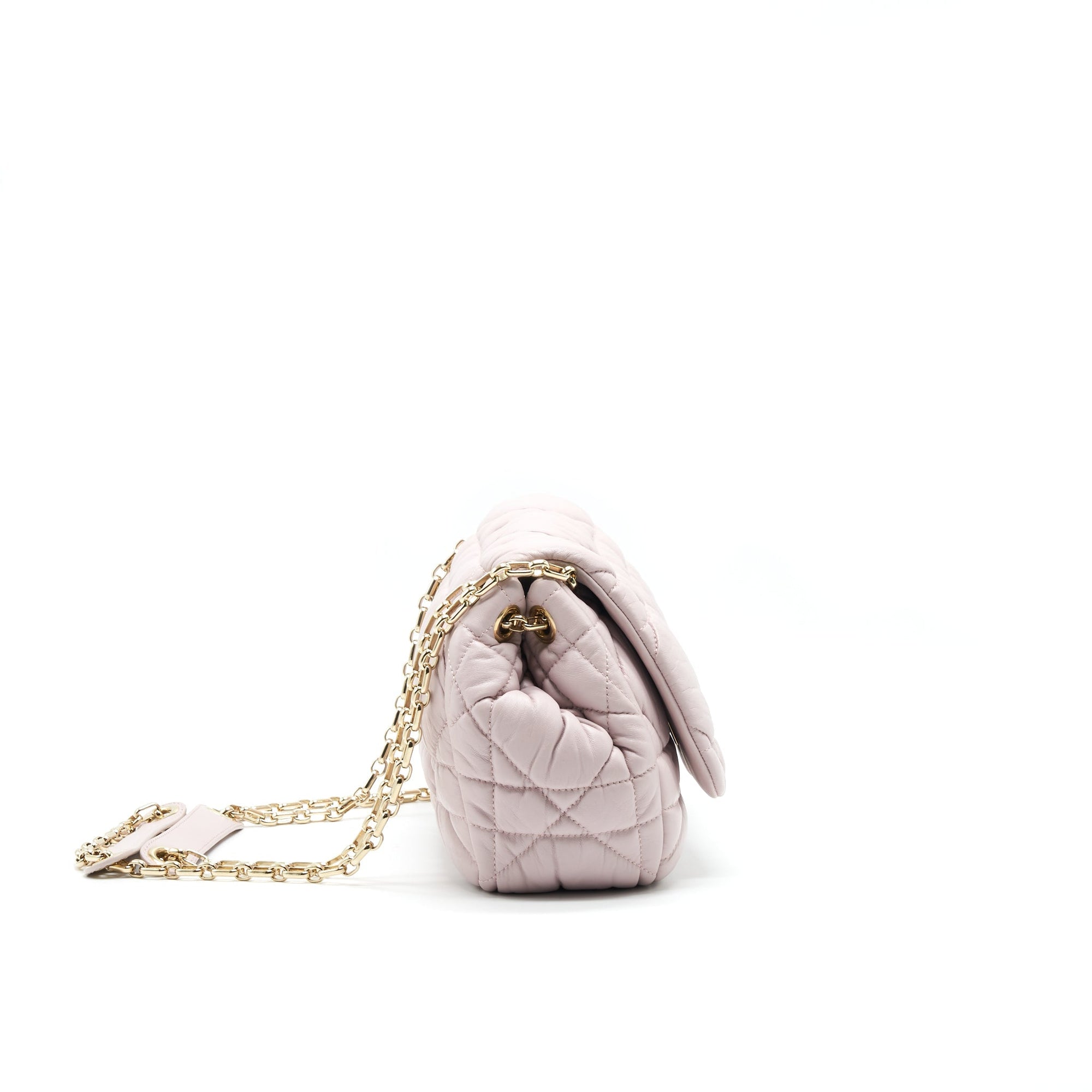 CHRISTIAN D1OR CANNAGE LEATHER FLAP BAG IN LIGHT PINK GHW