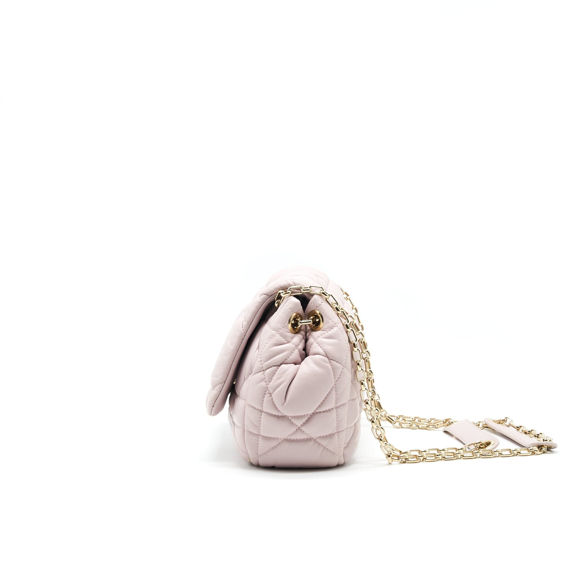 CHRISTIAN D1OR CANNAGE LEATHER FLAP BAG IN LIGHT PINK GHW