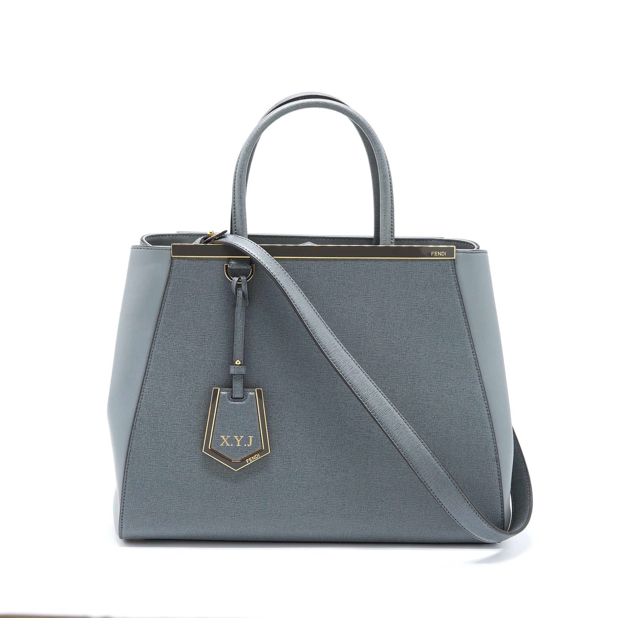 FNDI 2 Jours Large Bag Leather Grey GHW