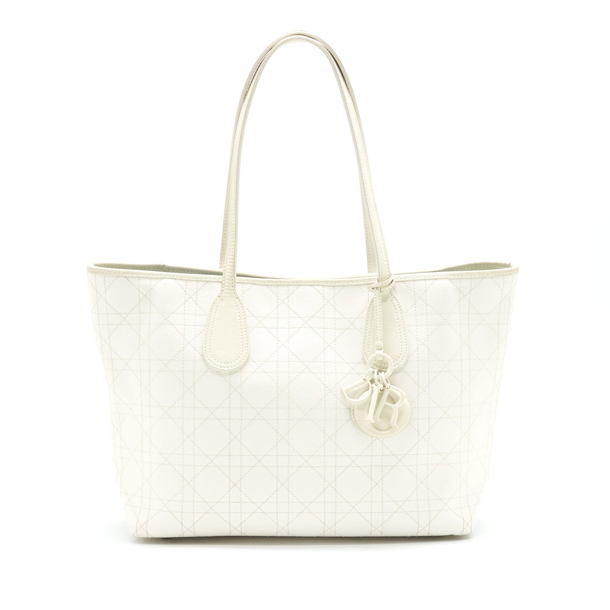 Christian D1OR Canvas and Leather Tote Bag in Creamy White