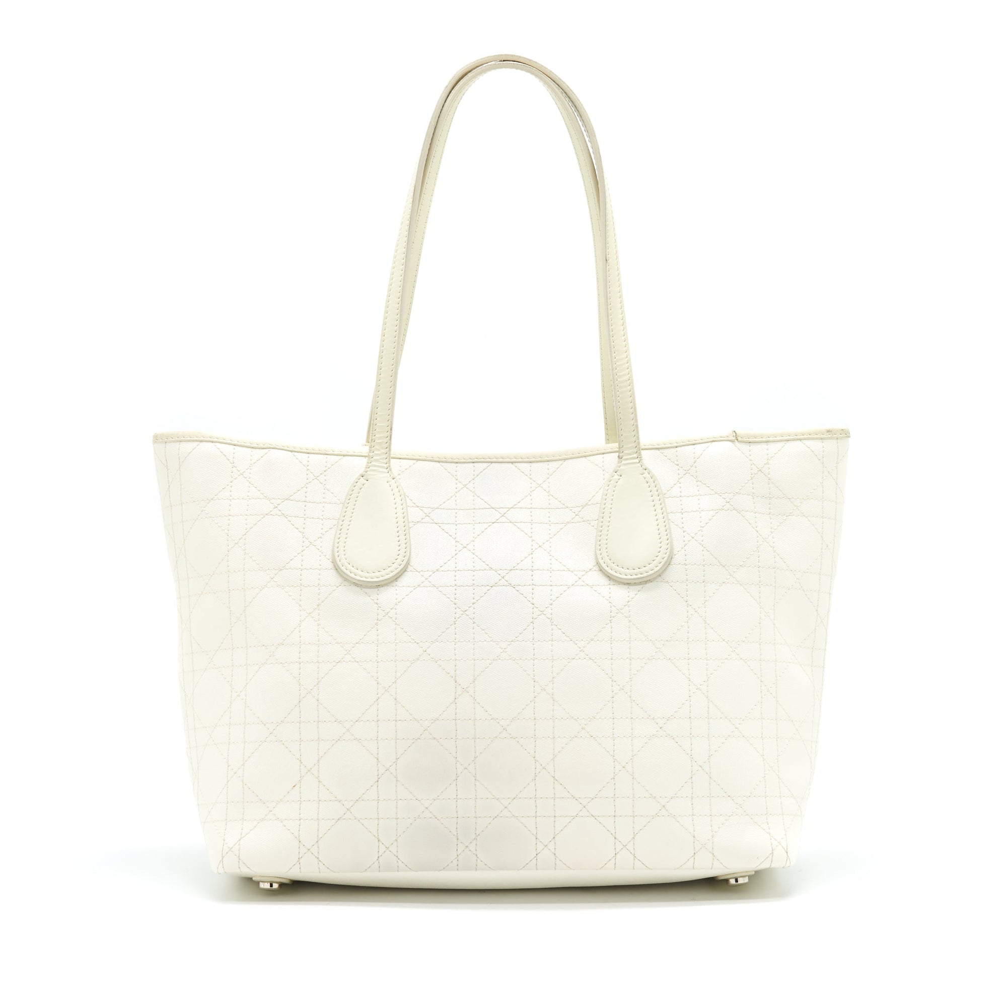 Christian D1OR Canvas and Leather Tote Bag in Creamy White