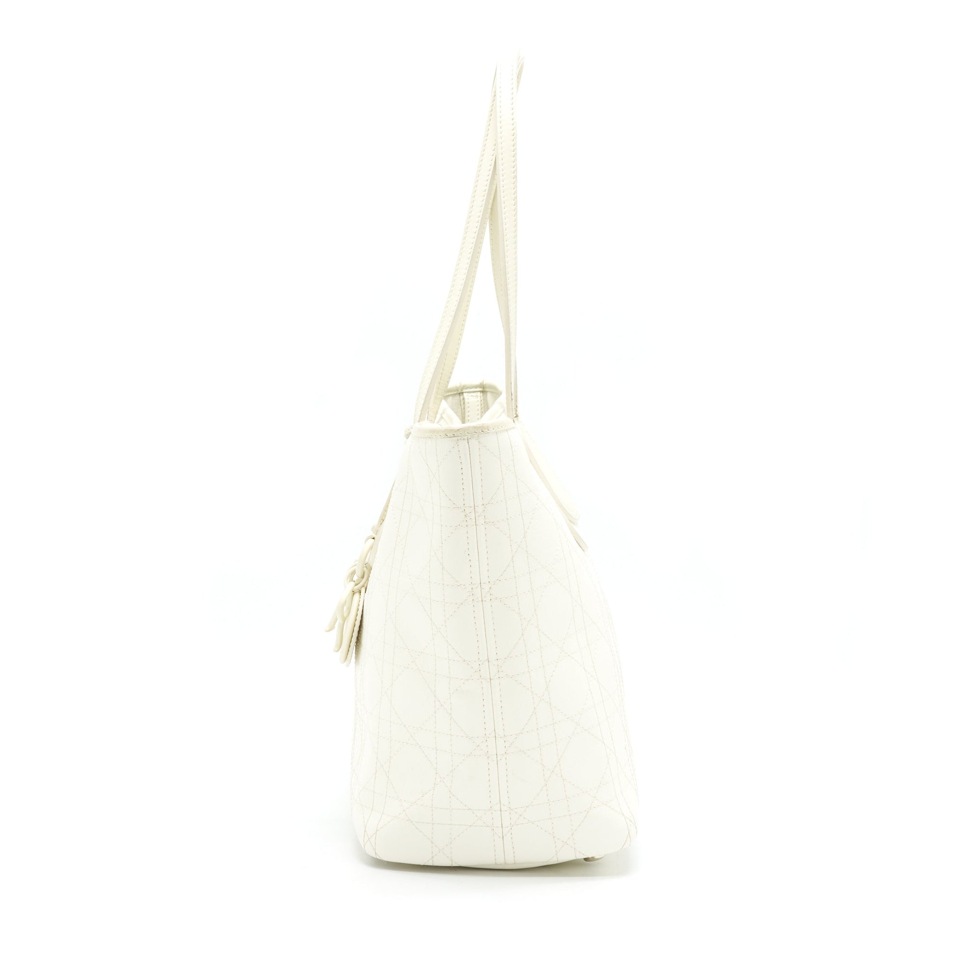 Christian D1OR Canvas and Leather Tote Bag in Creamy White