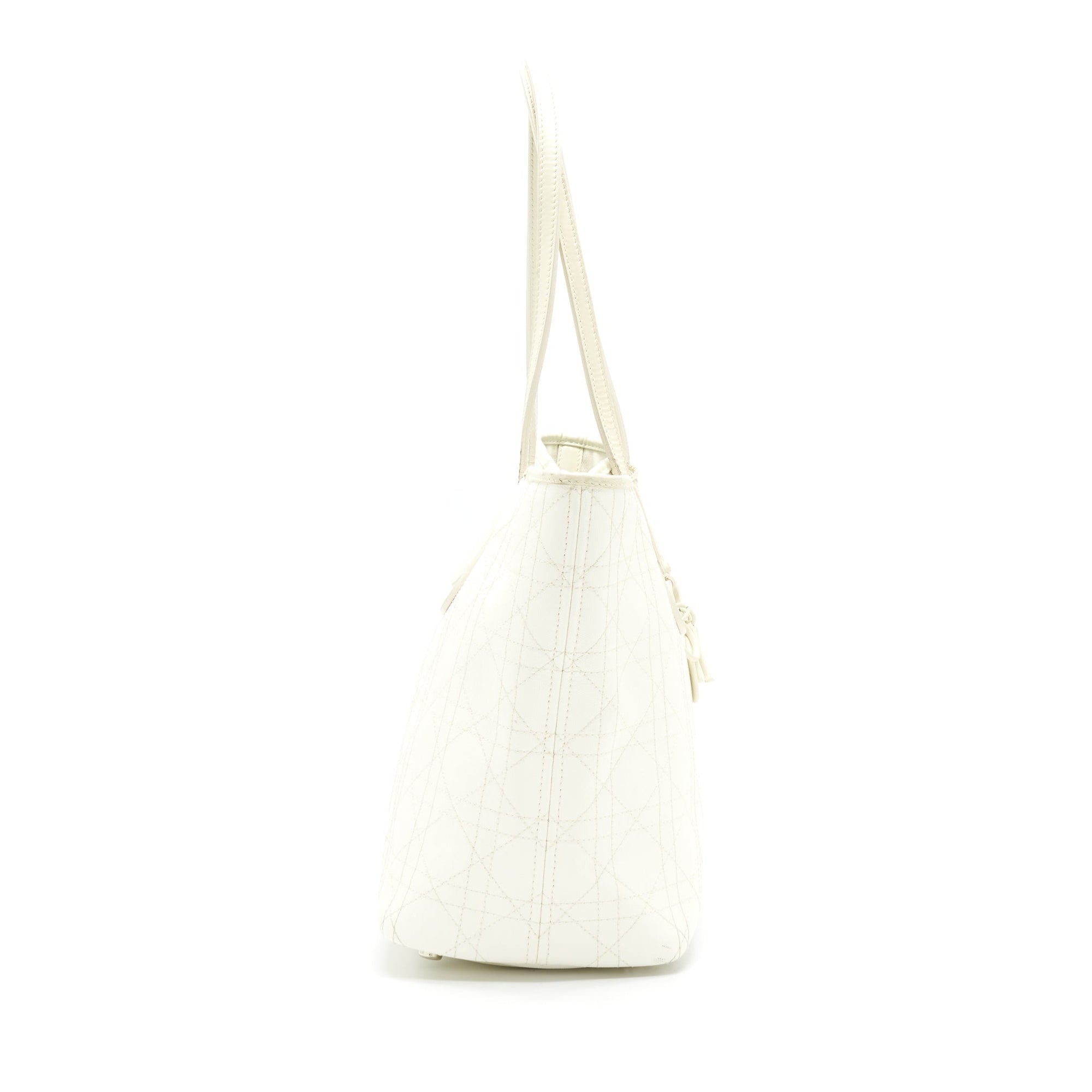 Christian D1OR Canvas and Leather Tote Bag in Creamy White